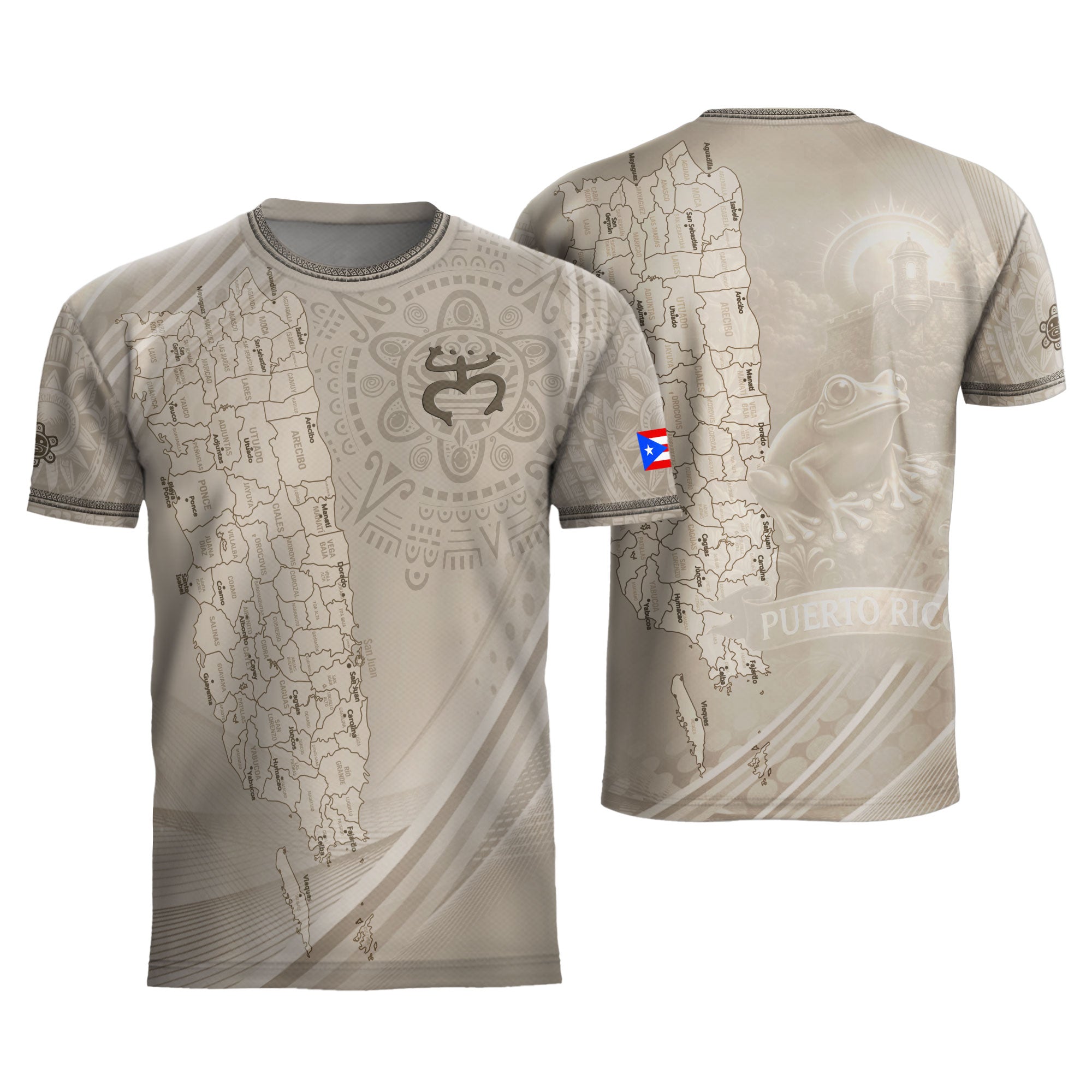 Puerto Rico Map Boricua Coqui Frog El Morro Taino Beige Pride Gift Soccer Jersey