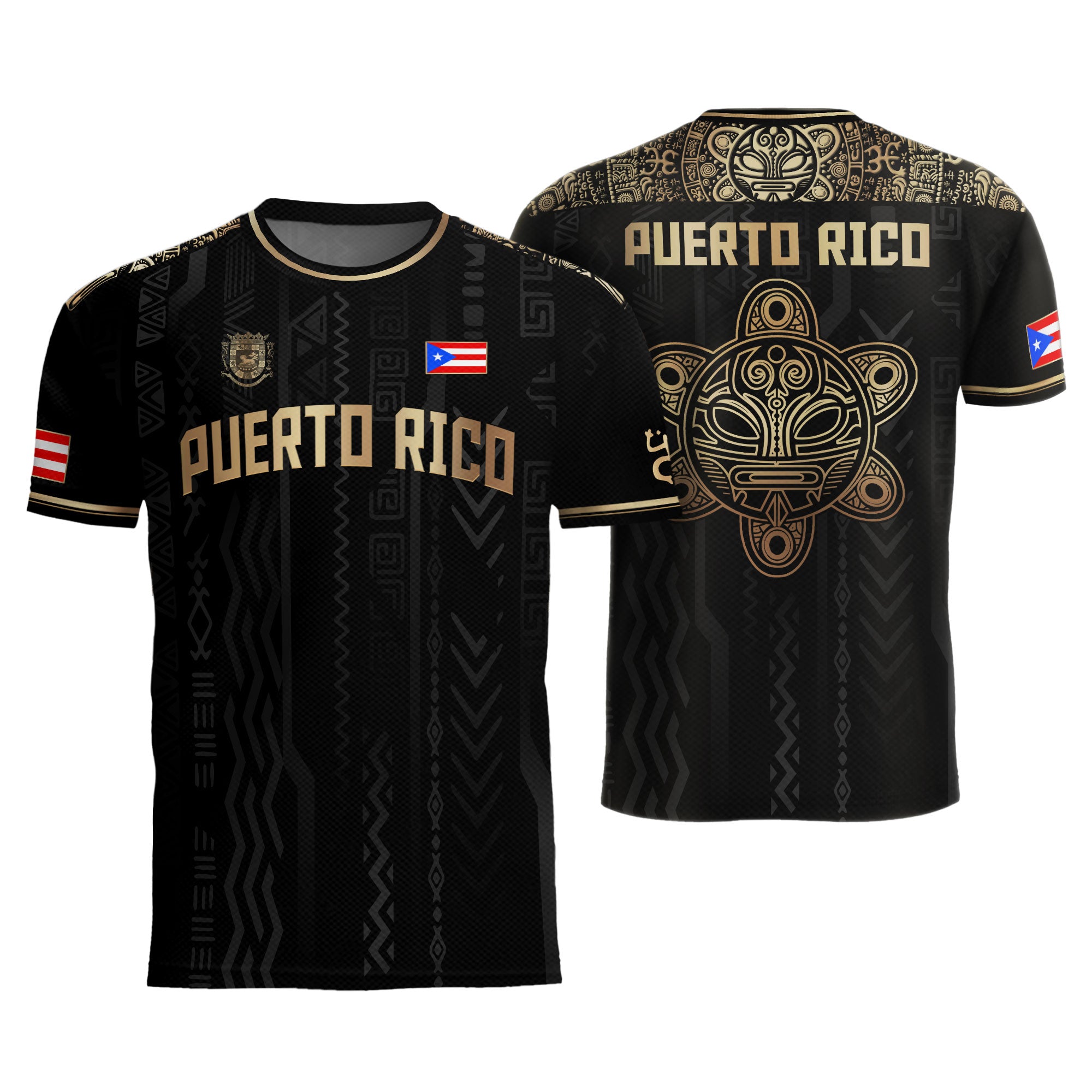 Puerto Rico Oro Negro Boricua Taino Sol Coqui Patriótico Cultural Fútbol Jersey