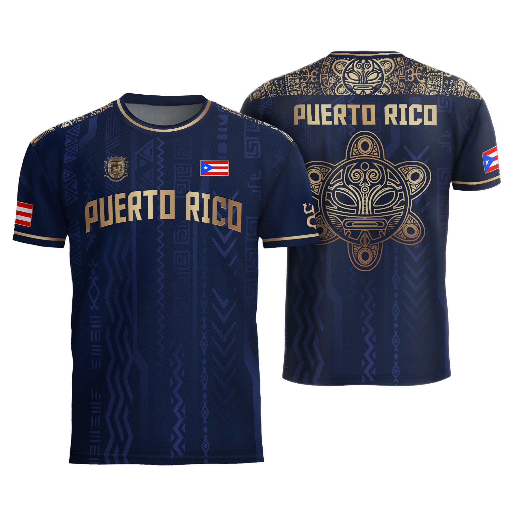 Puerto Rico Navy Gold Boricua Taino Sun Coqui Tribal Patriótico Cultural Fútbol Jersey