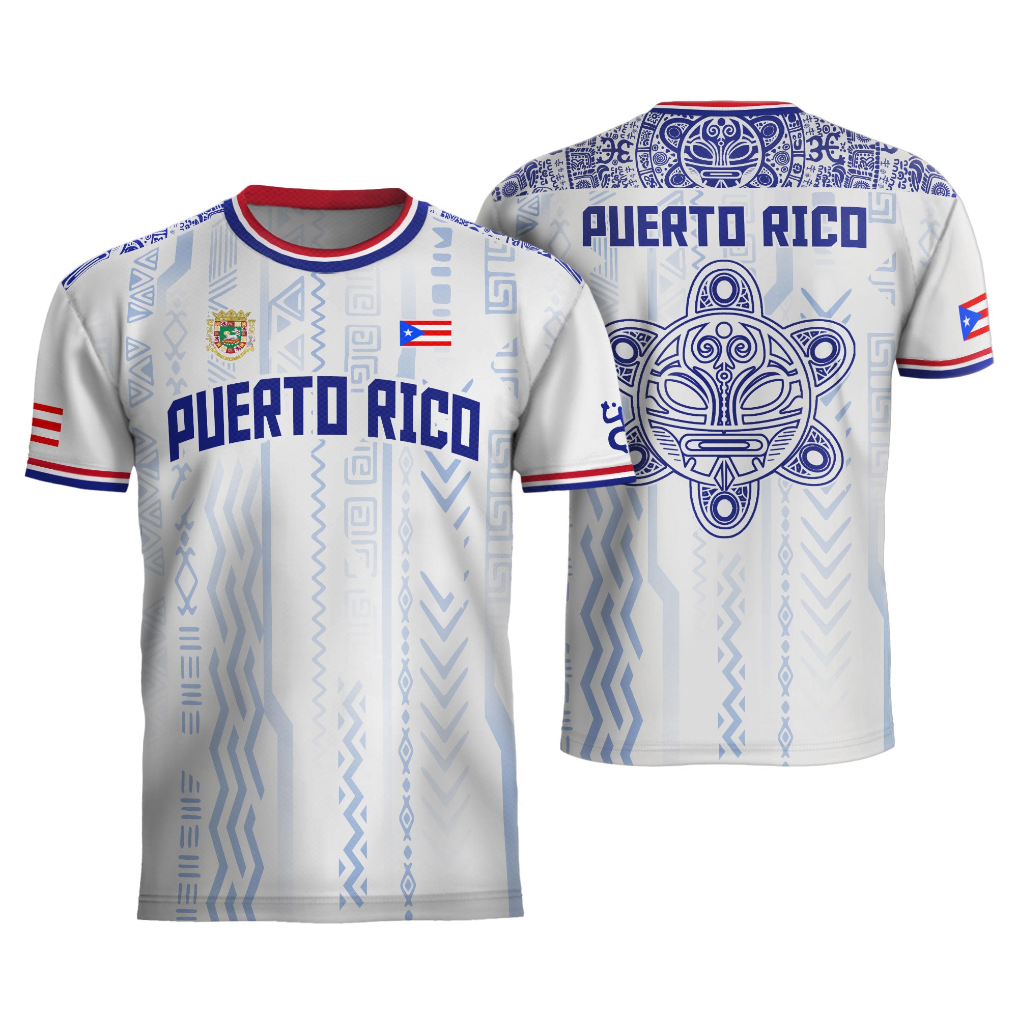 Puerto Rico White Blue Boricua Taino Mask Coqui Tribal Ethnic Artistic Football Soccer Jersey