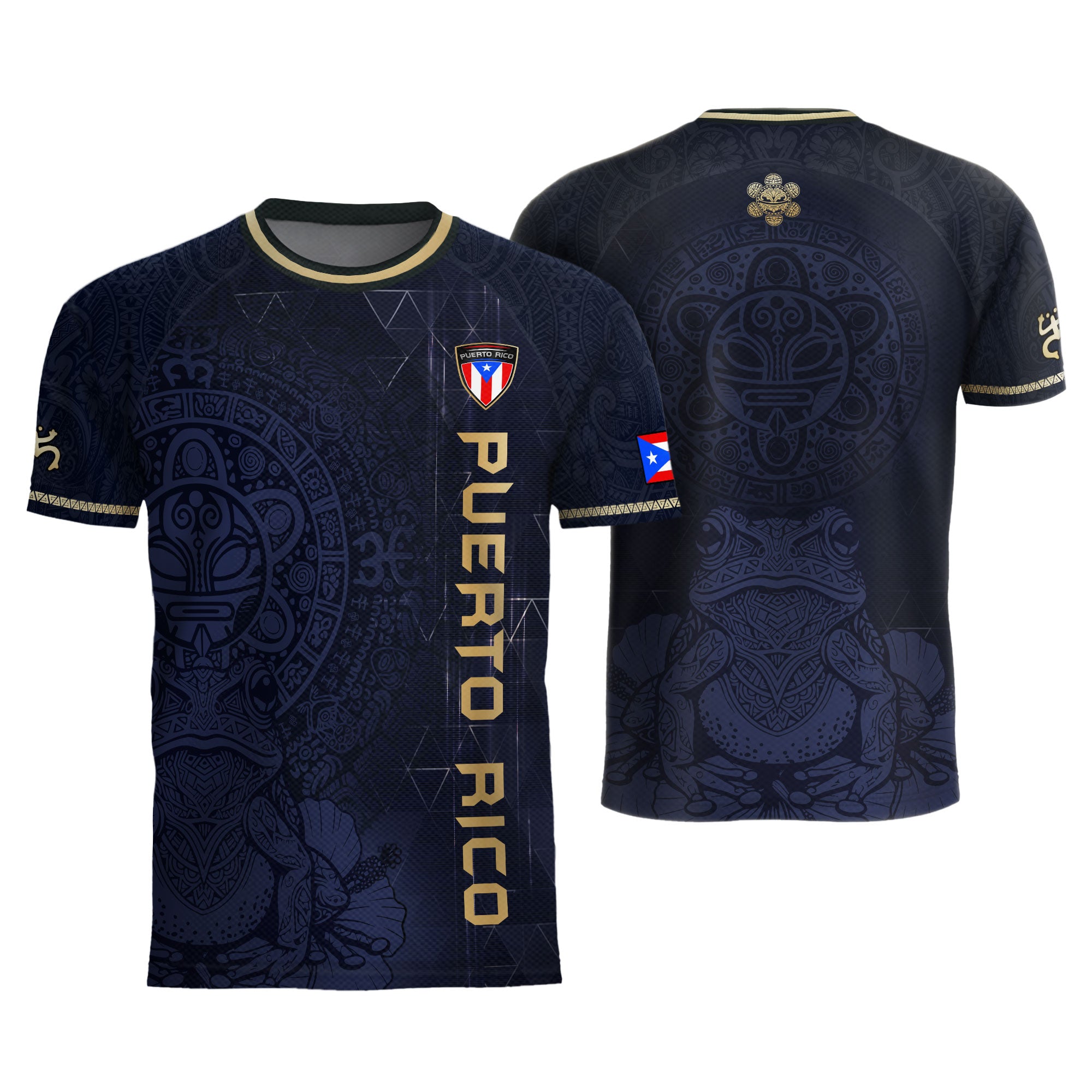 Puerto Rico Navy Gold Coqui Frog Floral Taino Sun National Heritage Soccer Jersey