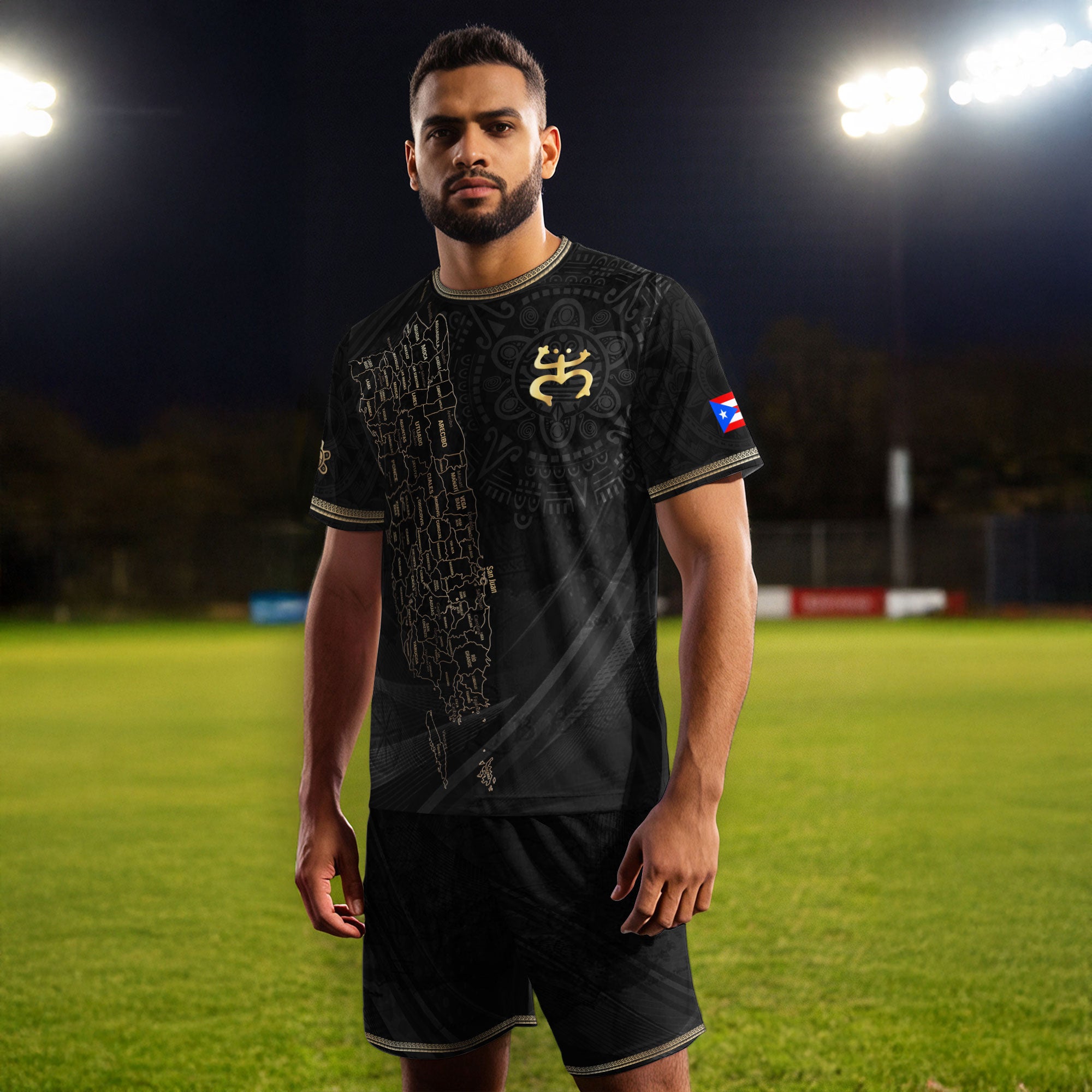 Puerto Rico Map Boricua Coqui Frog El Morro Gold Black Heritage Soccer Jersey