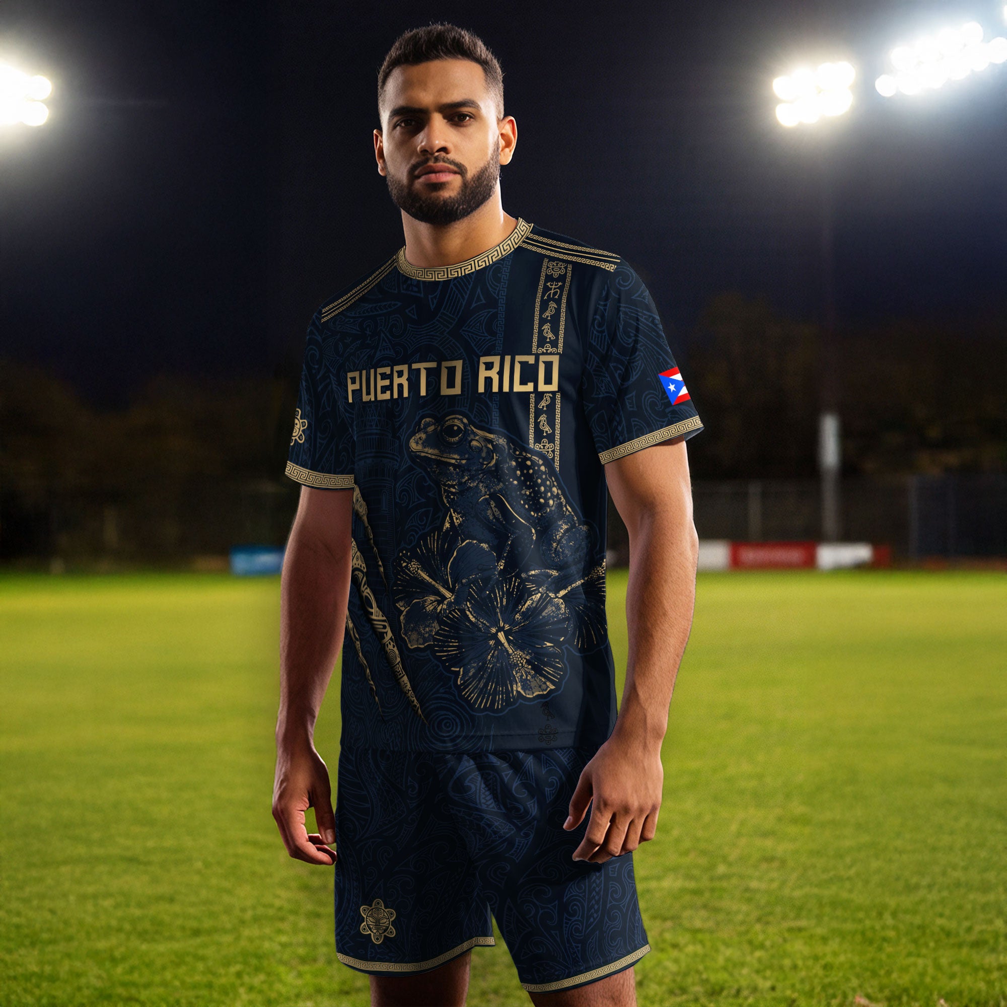 Puerto Rico Navy Gold Limited Edition Tribal Coqui Pattern Soccer Jersey