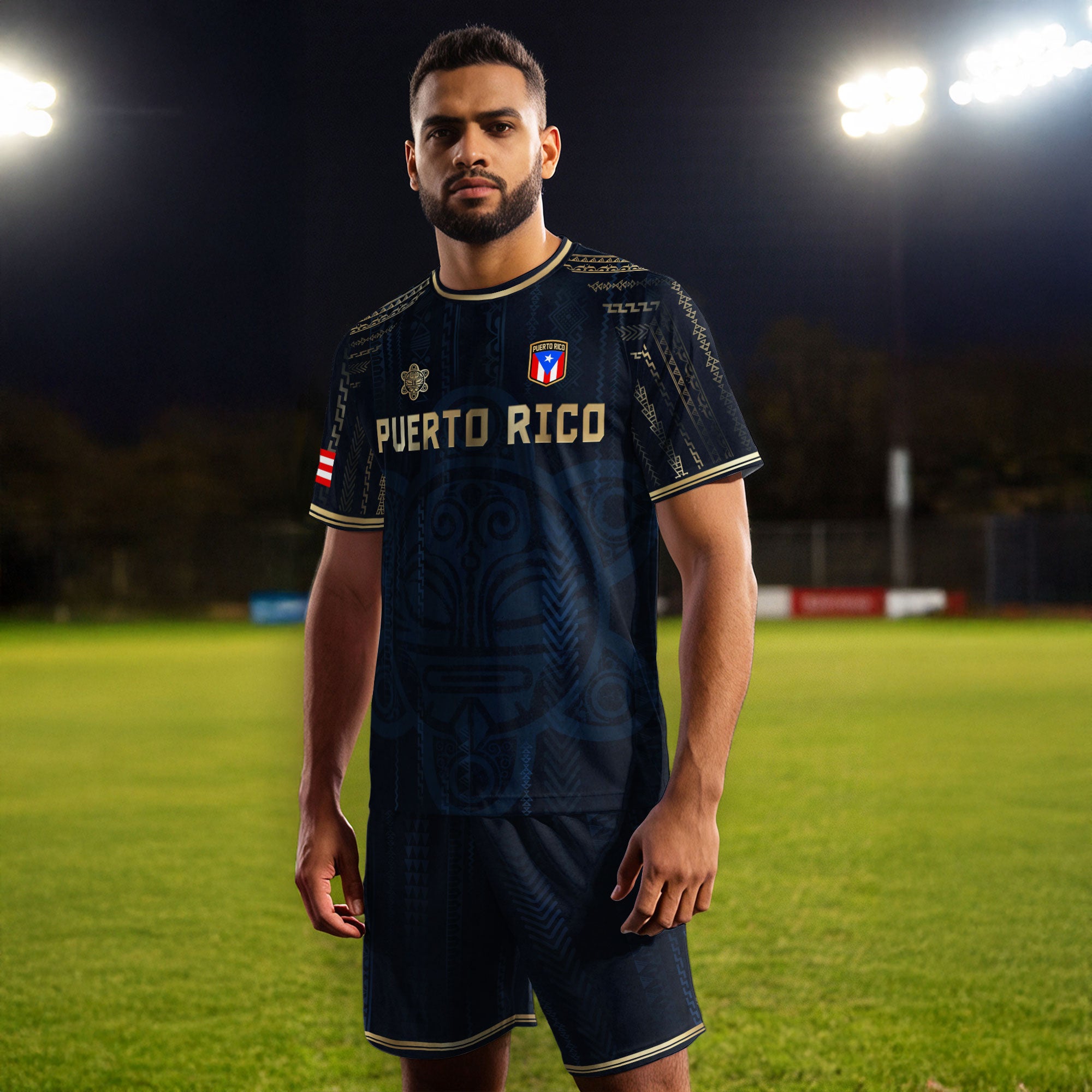 Puerto Rico Navy Gold Coqui Frog Taino Sun National Heritage Boricua Camiseta de fútbol