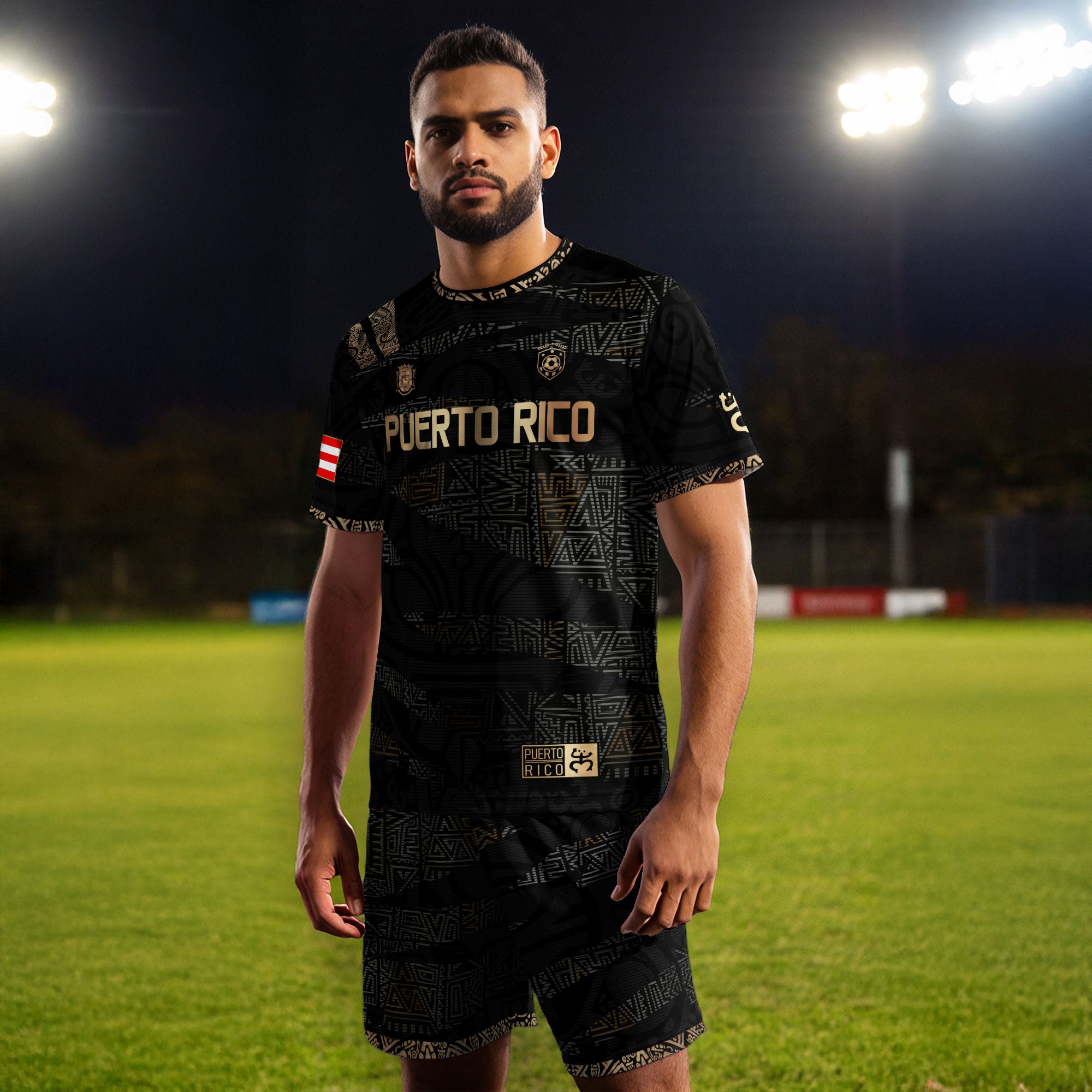 Puerto Rico Black Gold Full Tribal Pattern National Heritage Boricua Soccer Jersey