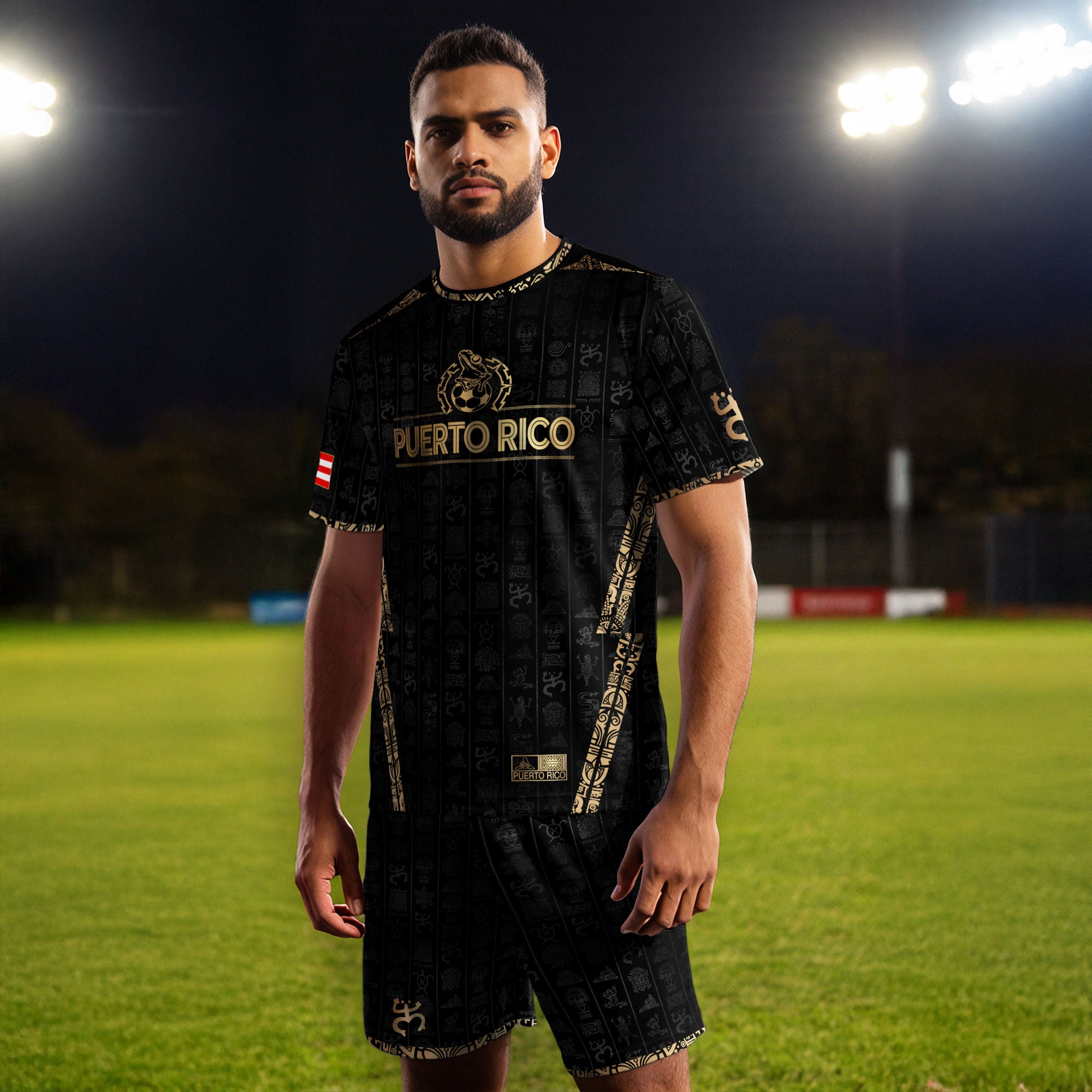 Puerto Rico Black Gold Taino Sun National Heritage Boricua Pride Soccer Jersey