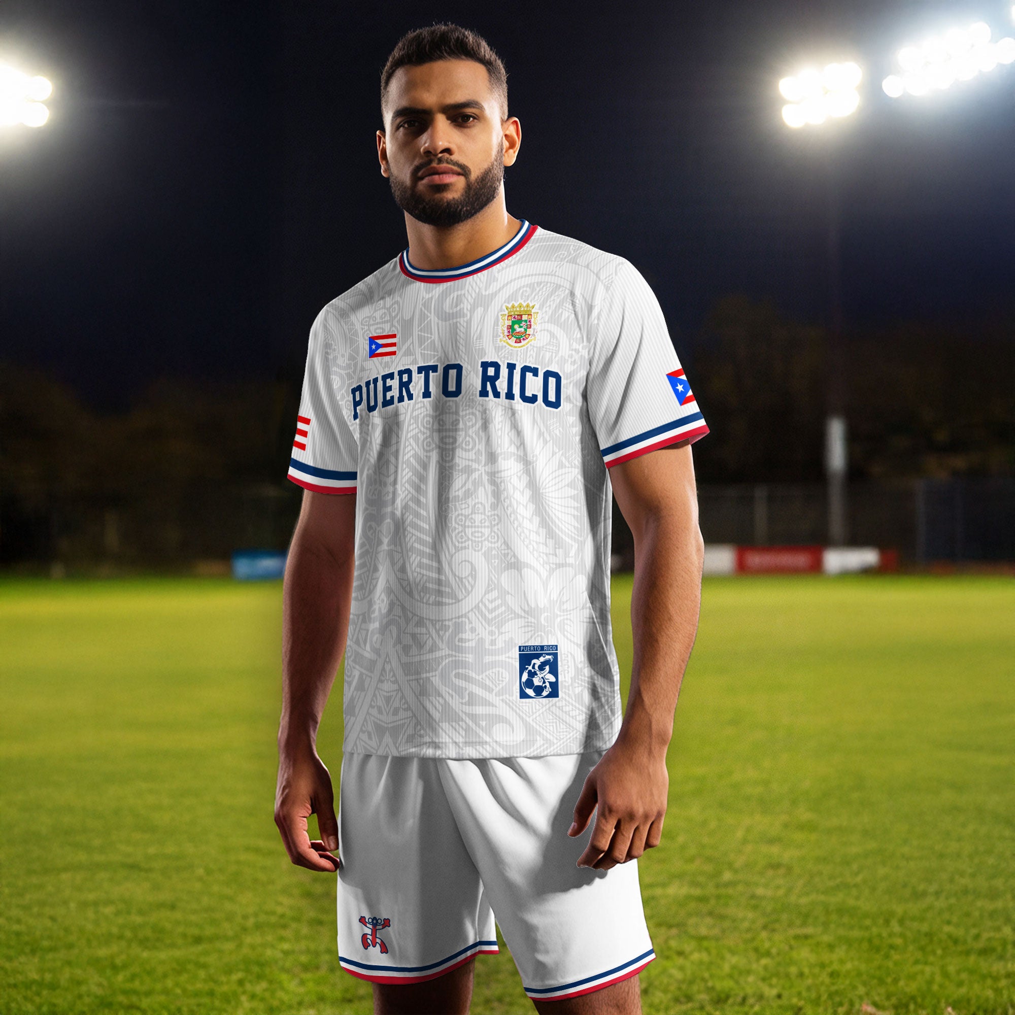 Puerto Rico Blanco Azul Boricua Coqui Rana Tribal Taino Nacional Orgullo Camiseta de Fútbol