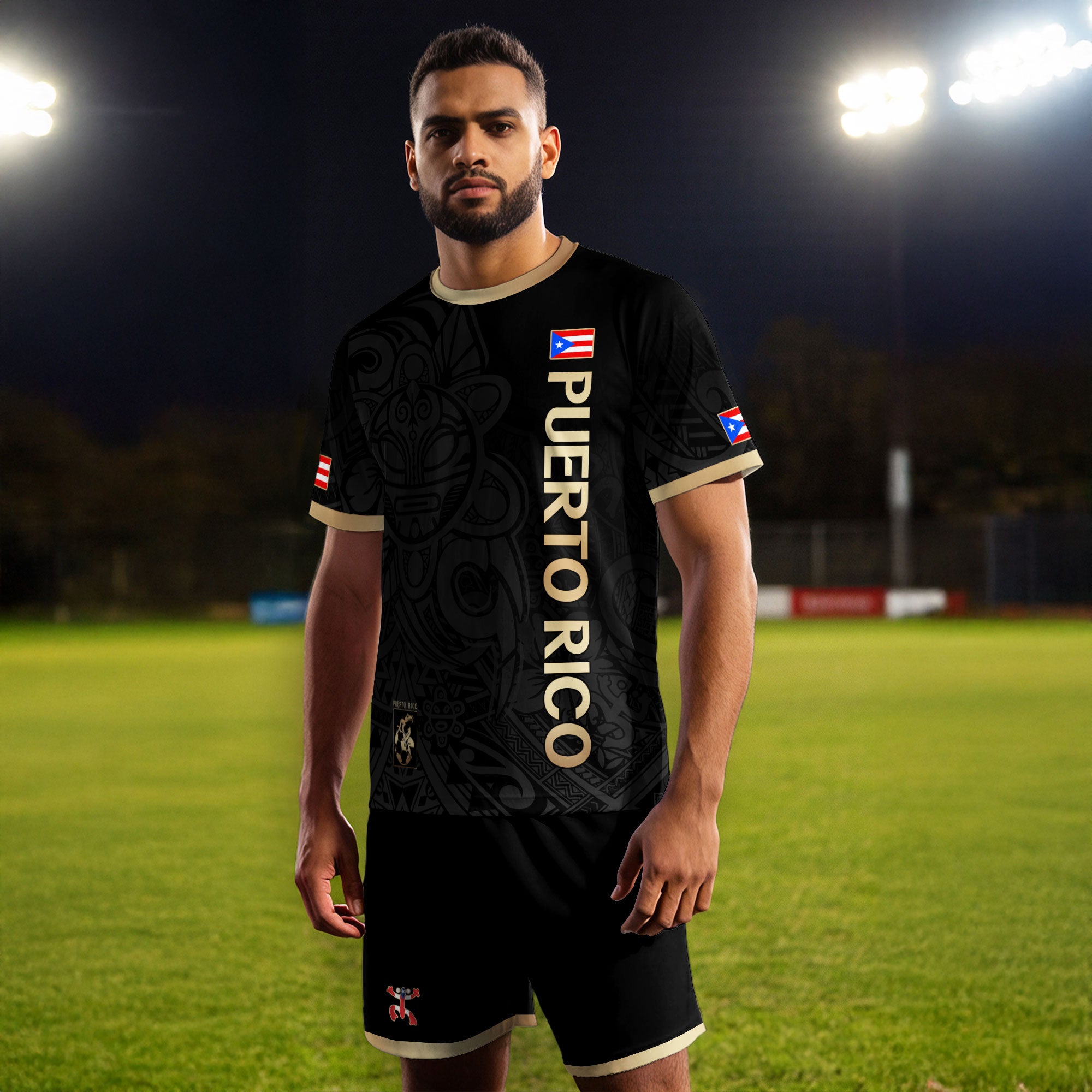 Puerto Rico Black Gold Boricua Coqui Frog Tribal Taino National Pride Football Jersey