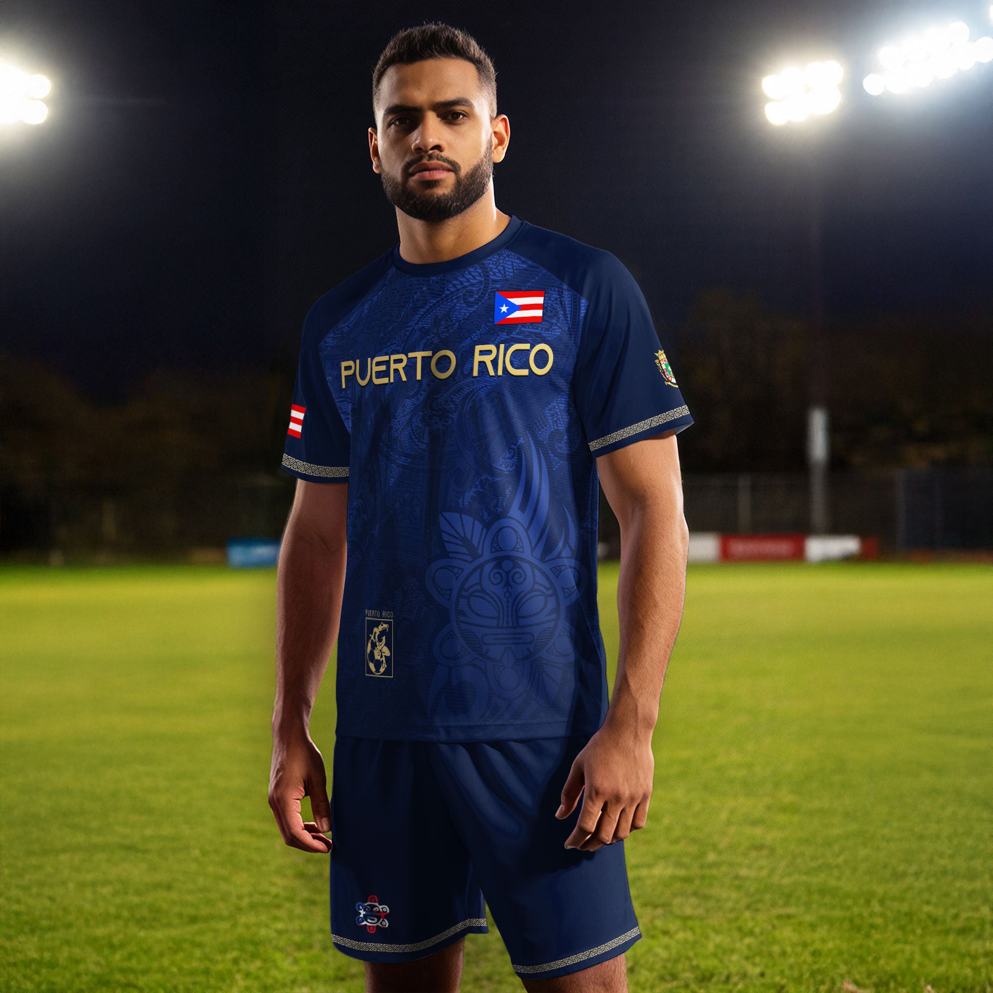 Puerto Rico Navy Gold Boricua Coqui Frog Tribal Taino National Pride Heritage Soccer Jersey