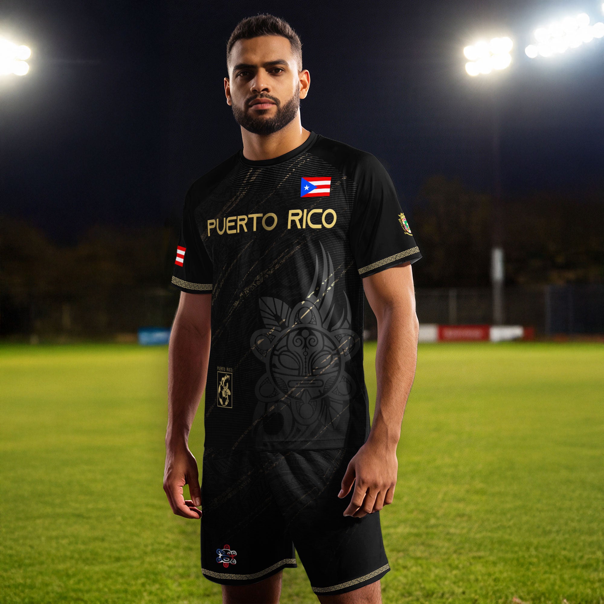 Puerto Rico Black Gold Boricua Coqui Frog Tribal Taino National Pride Heritage Soccer Jersey
