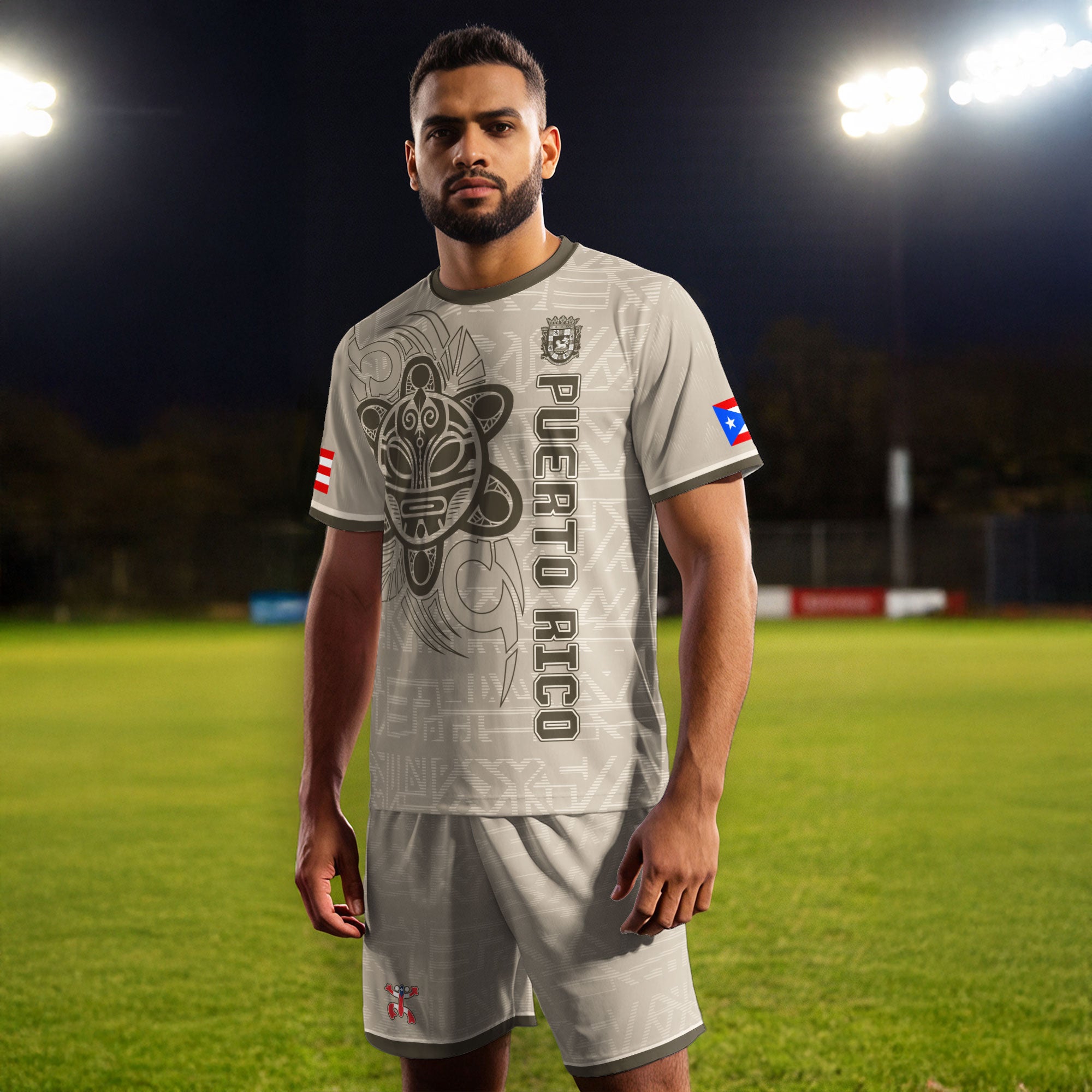 Puerto Rico Beige Gold Taino Sun God Tribal Pattern Symbol National Heritage Boricua Soccer Jersey