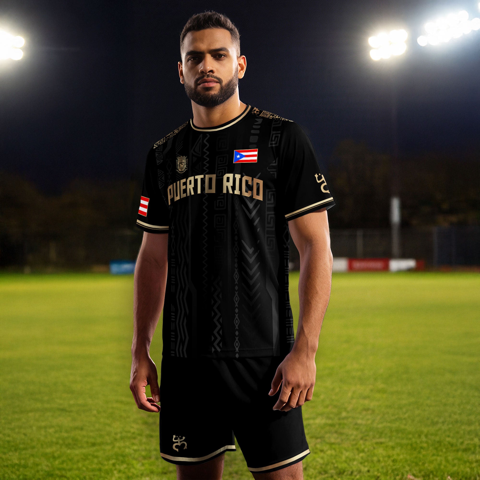 Puerto Rico Oro Negro Boricua Taino Sol Coqui Patriótico Cultural Fútbol Jersey