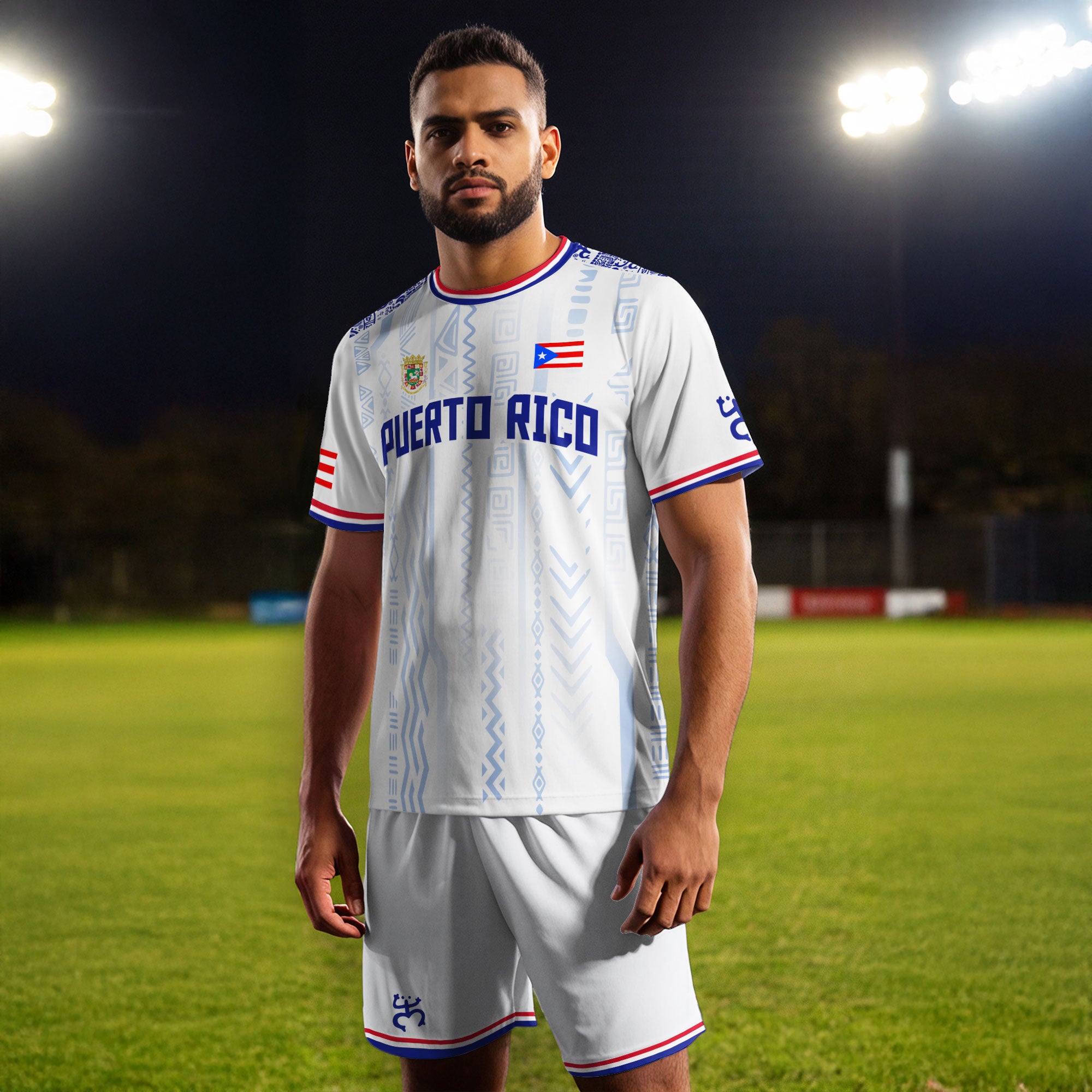 Puerto Rico White Blue Boricua Taino Mask Coqui Tribal Ethnic Artistic Football Soccer Jersey