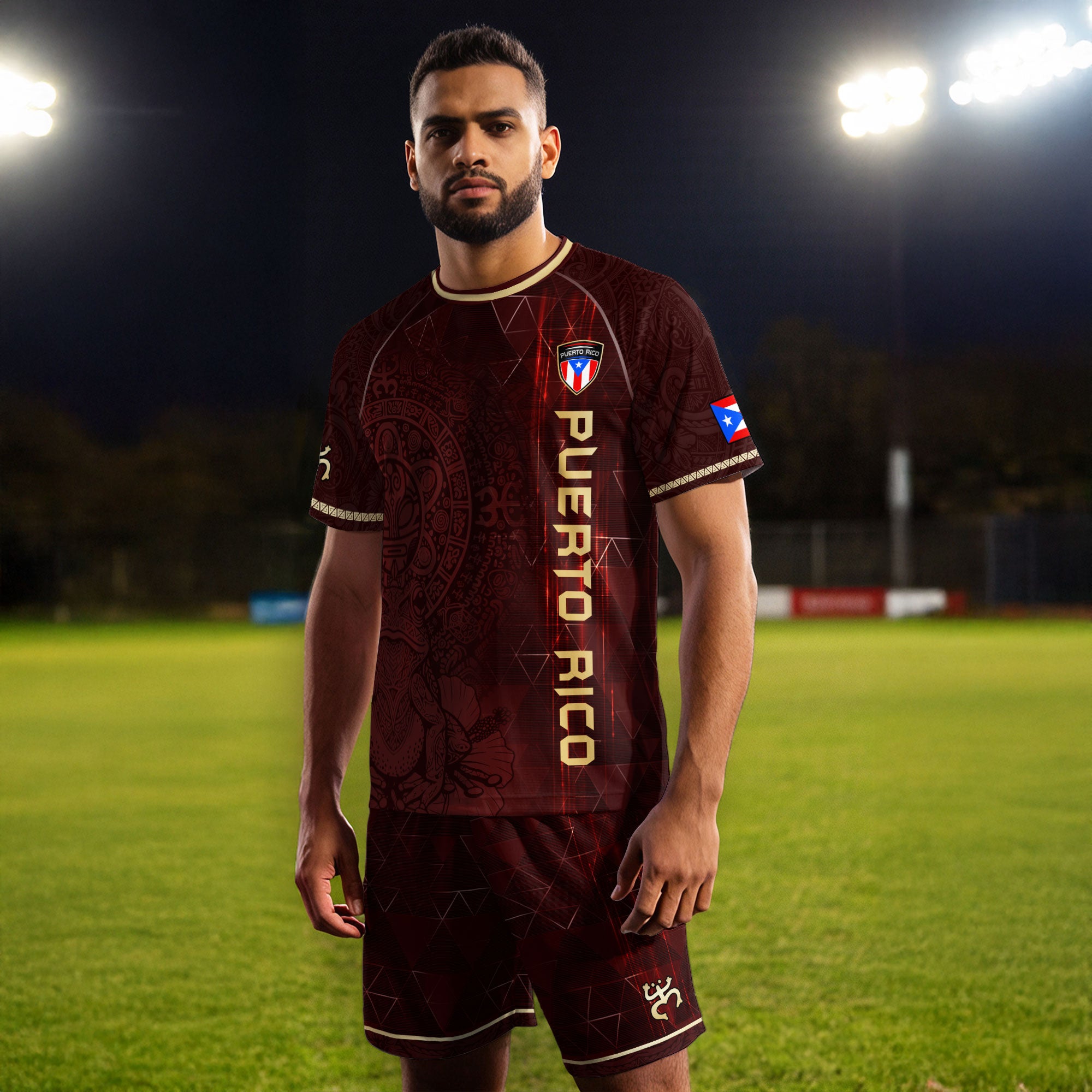 Puerto Rico Maroon Gold Coqui Frog Taino Sun National Heritage Boricua Soccer Jersey