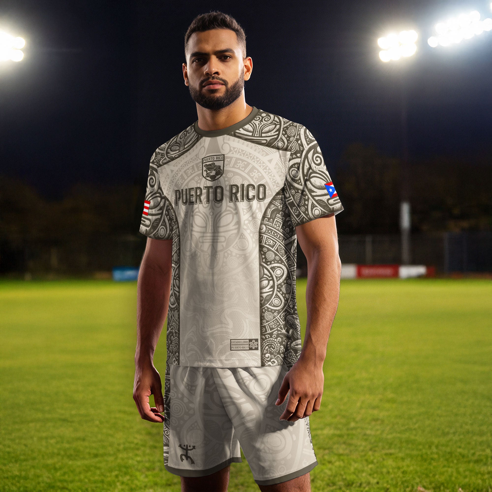 Puerto Rico Boricua Coqui Frog Taino Tribal Beige Gold National Soccer Jersey