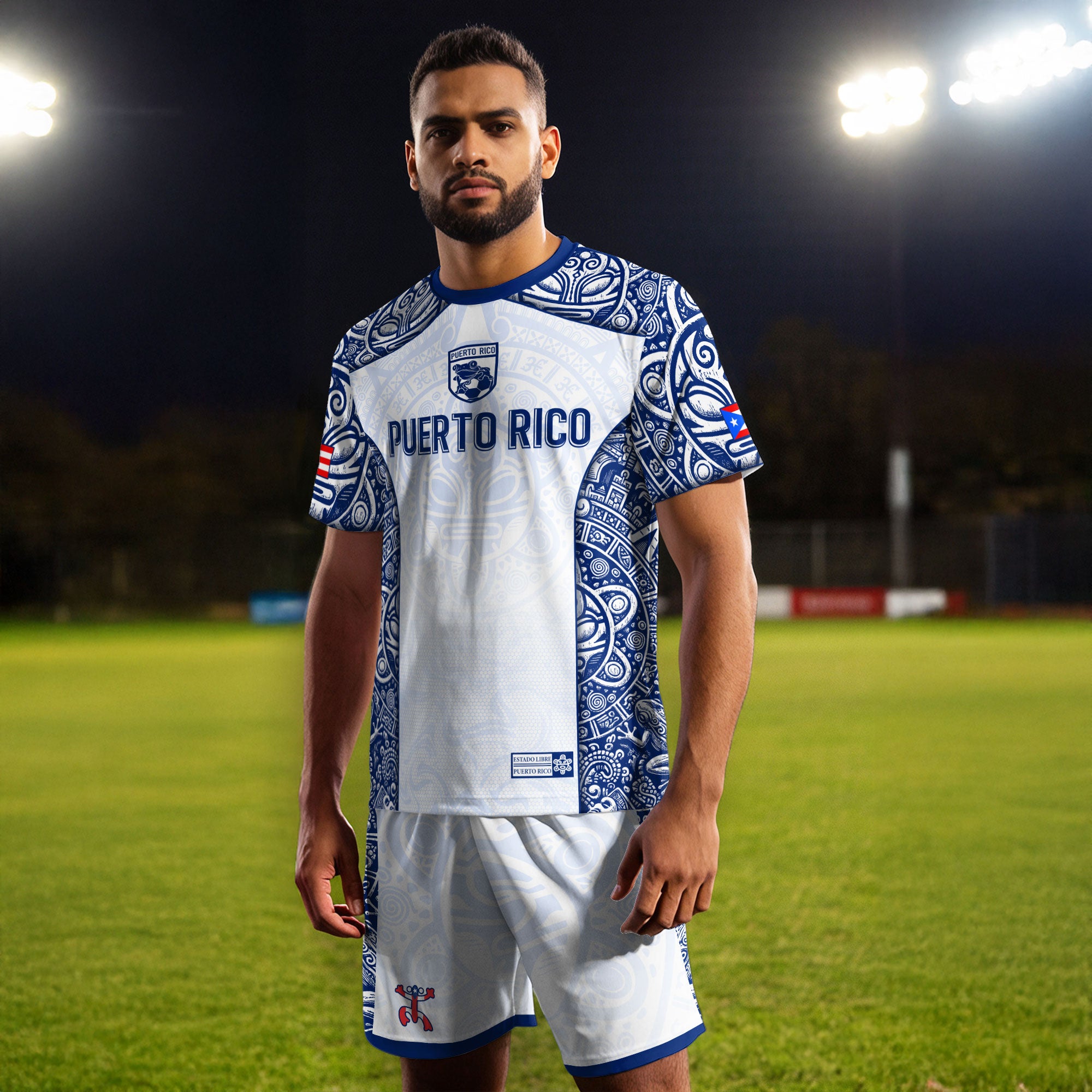 Puerto Rico Boricua Coqui Frog Taino Tribal White Royal Blue National Soccer Jersey