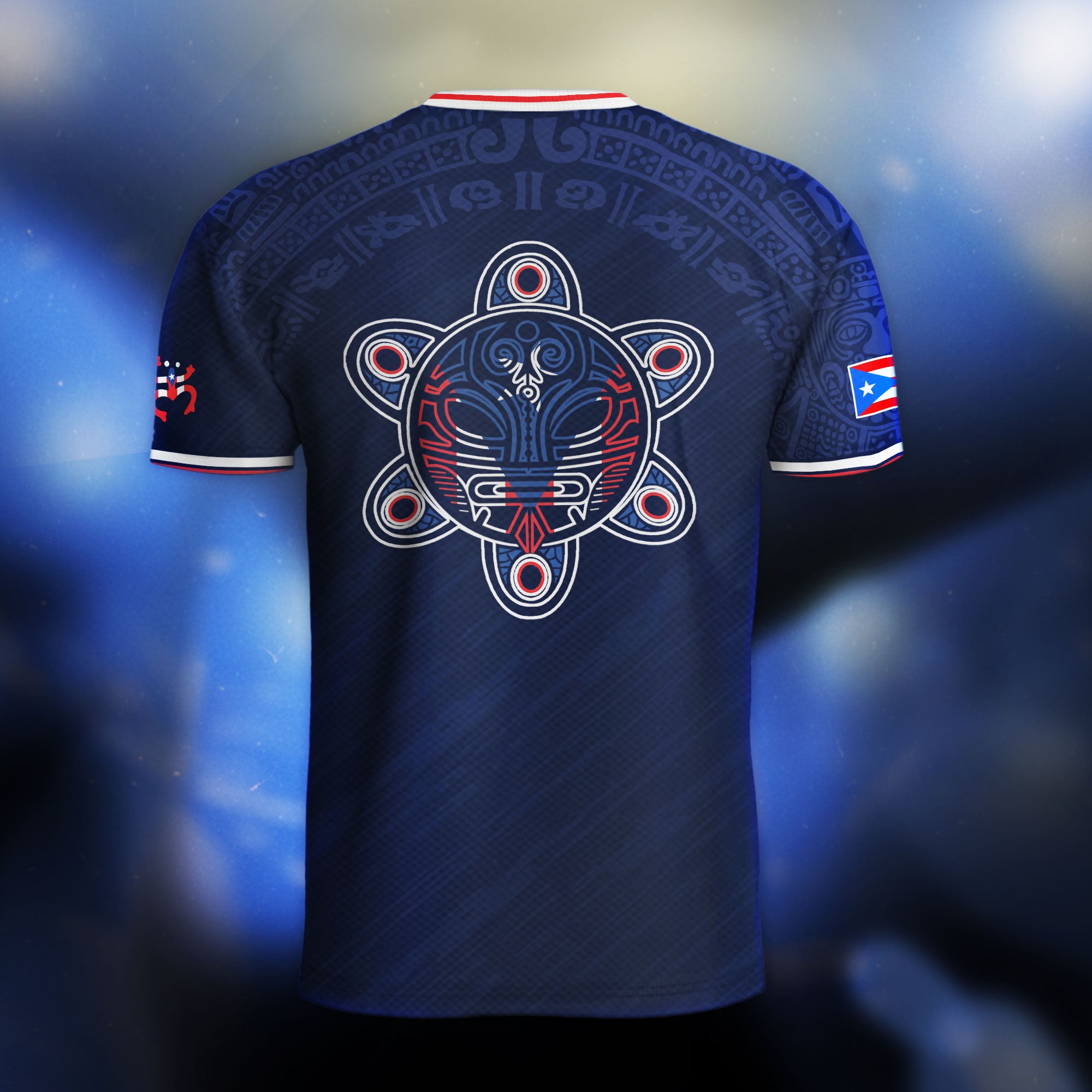 Puerto Rico Navy Blue Taino Symbol Art National Heritage Boricua Pride Soccer Jersey