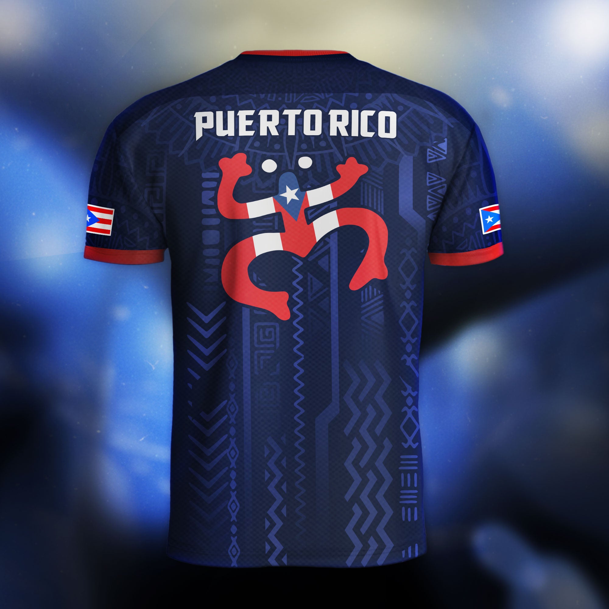 Puerto Rico Navy Red Boricua Taino Sun Coqui Frog Patriotic Tribal Soccer Jersey