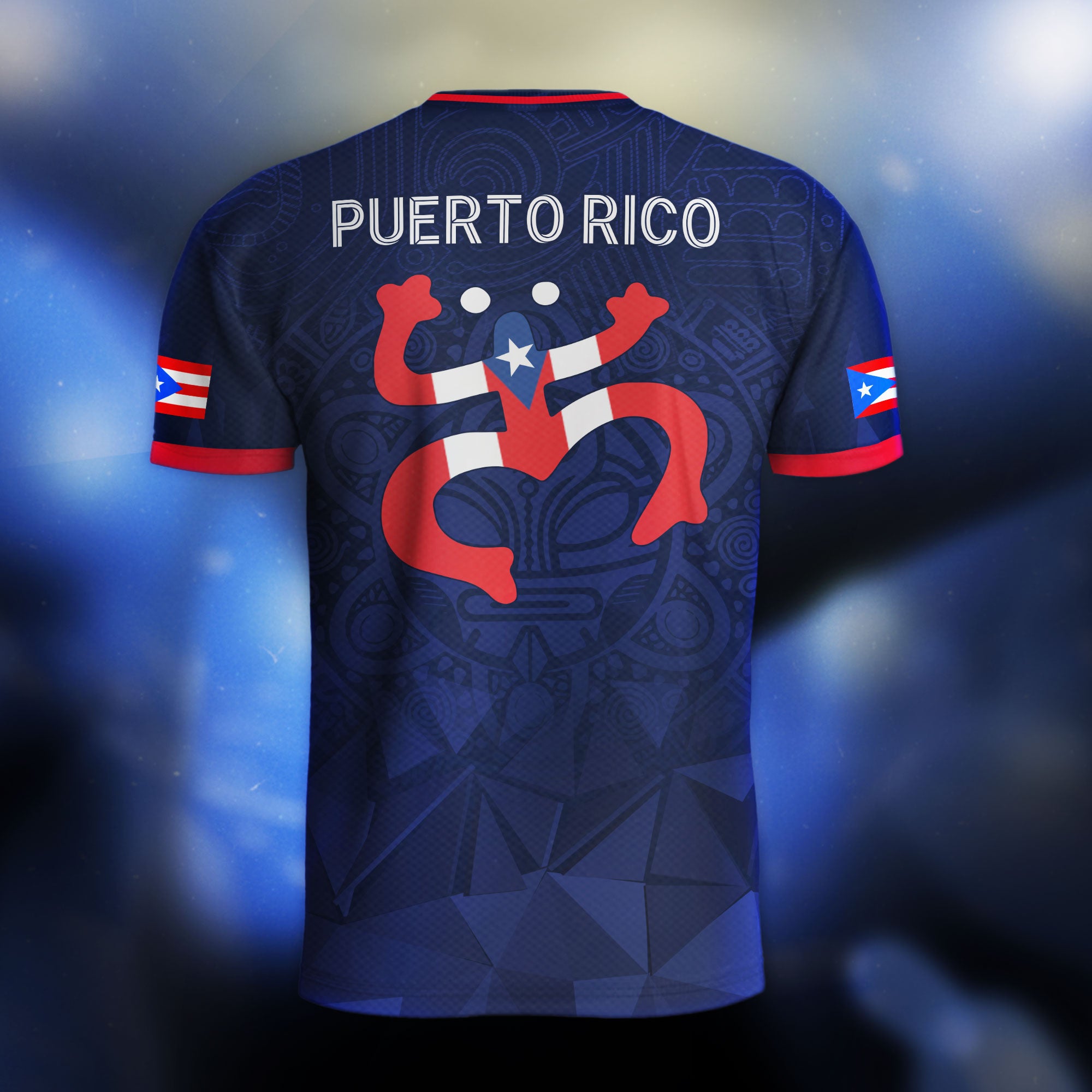 Puerto Rico Navy Red Boricua Taino Mask Coqui Frog Tribal National Heritage Camiseta de fútbol