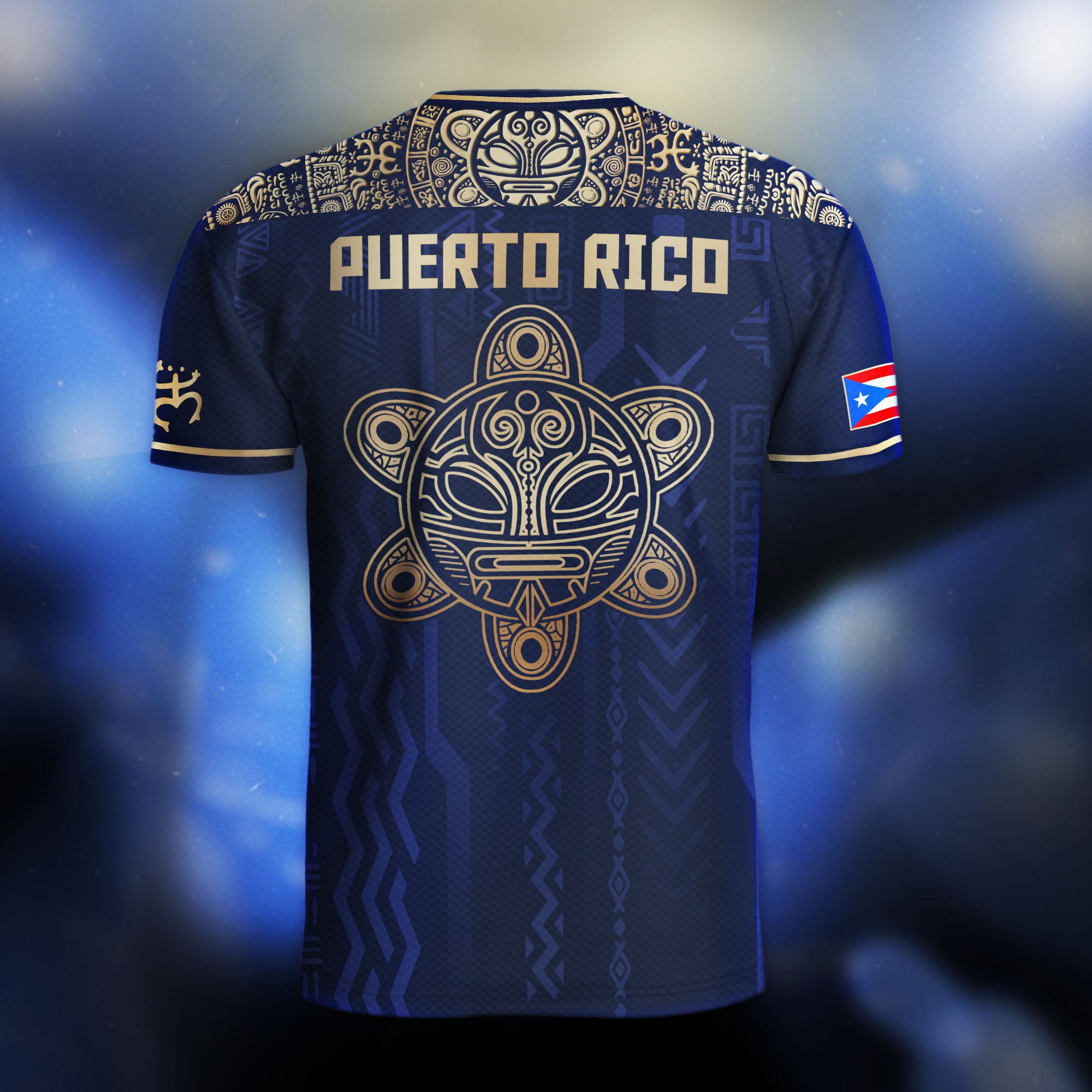 Puerto Rico Navy Gold Boricua Taino Sun Coqui Tribal Patriótico Cultural Fútbol Jersey