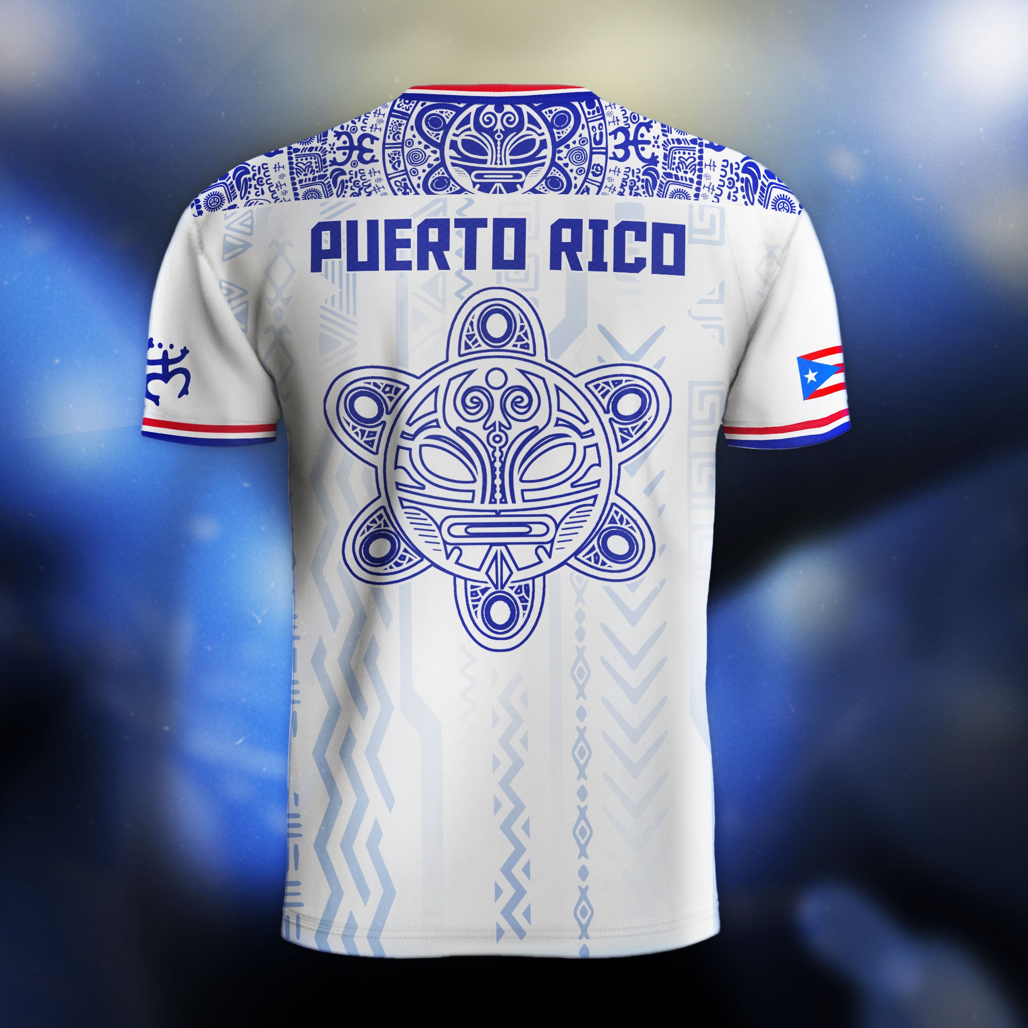 Puerto Rico White Blue Boricua Taino Mask Coqui Tribal Ethnic Artistic Football Soccer Jersey