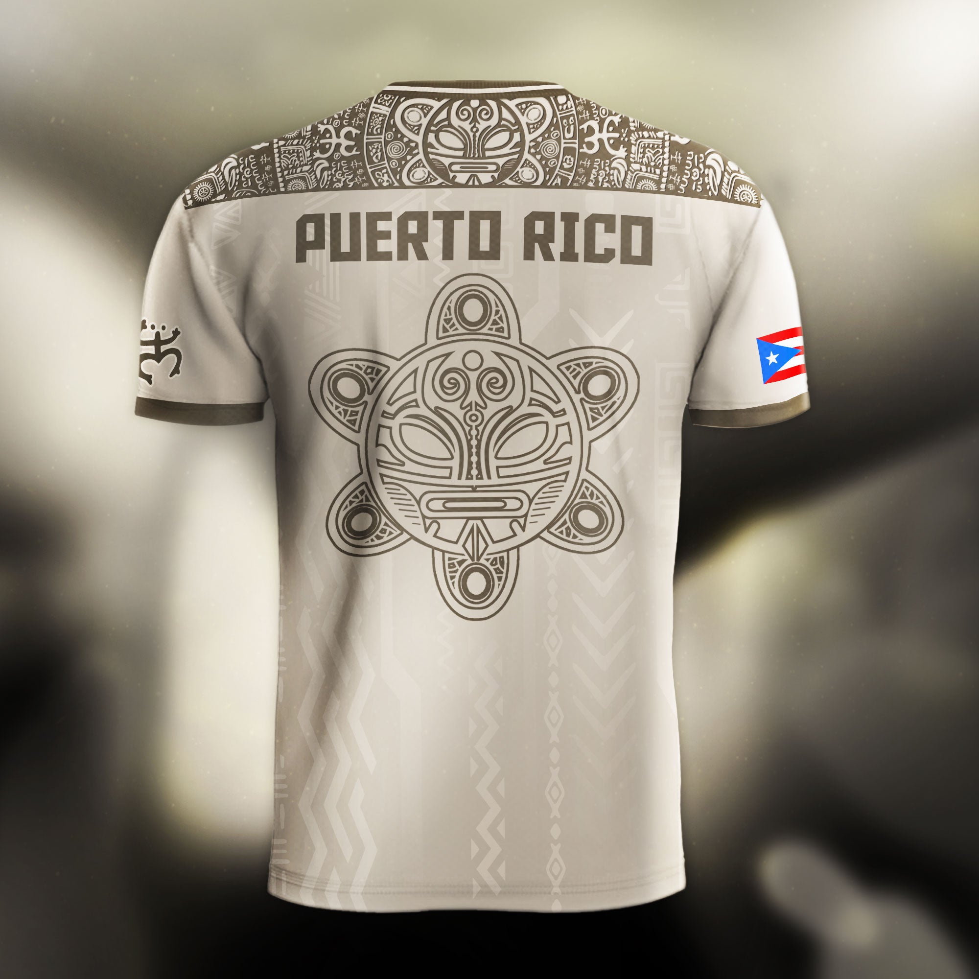 Puerto Rico Beige Arena Boricua Taino Sol Coqui Tribal Ancestral Tradición Deporte Fútbol Jersey