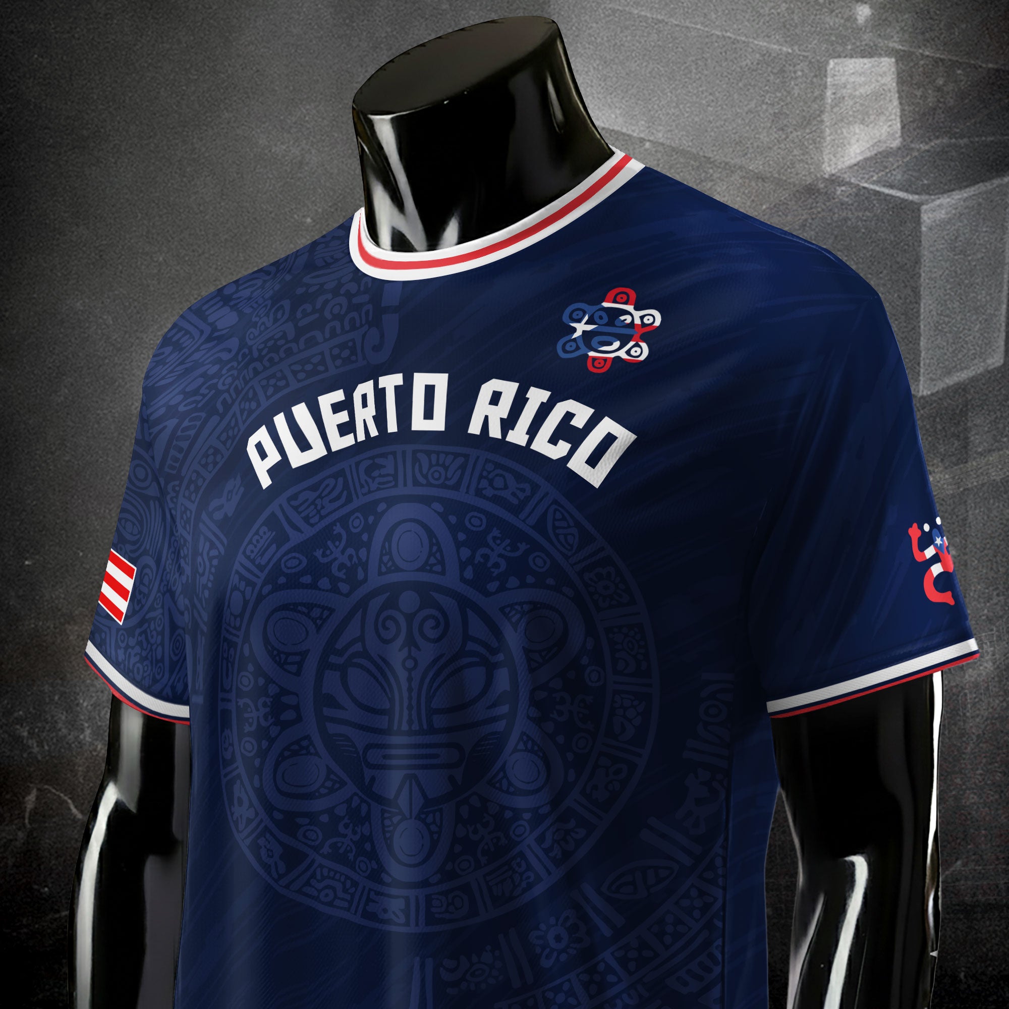 Puerto Rico Navy Blue Taino Symbol Art National Heritage Boricua Pride Soccer Jersey