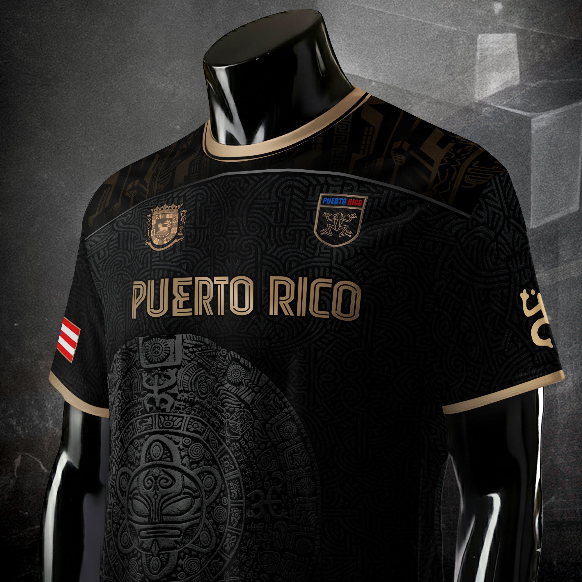 Camiseta de fútbol Puerto Rico Black Gold Taino Symbol Art National Heritage Boricua Pride