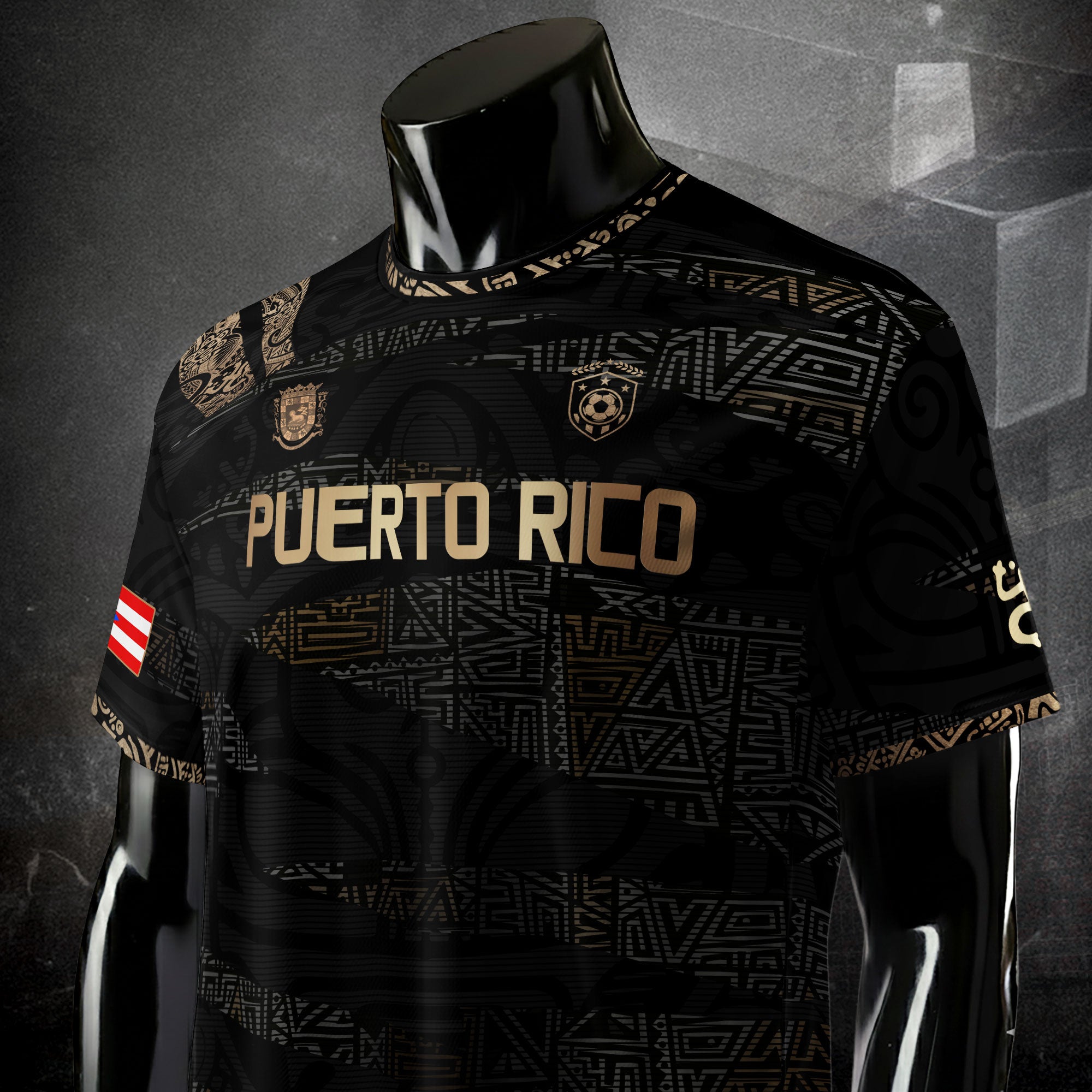 Puerto Rico Black Gold Full Tribal Pattern National Heritage Boricua Soccer Jersey