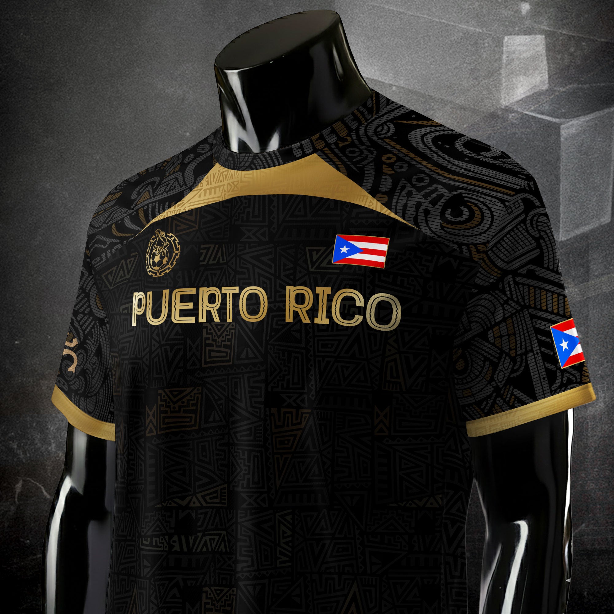 Puerto Rico Black Gold Tribal Graphic Taino Sun National Heritage Soccer Jersey