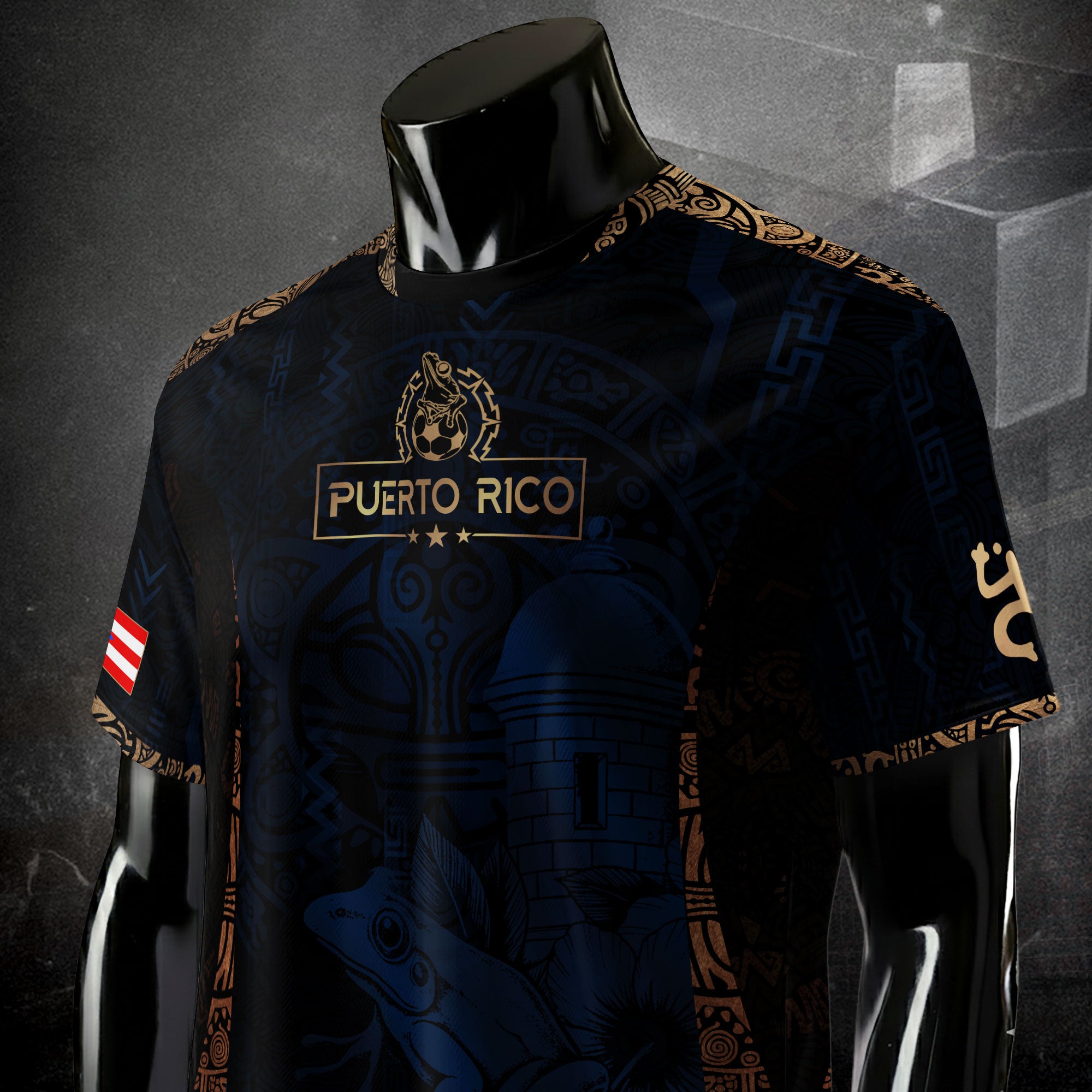 Puerto Rico Navy Gold Taino Sun National Heritage Floral Boricua Pride Soccer Jersey
