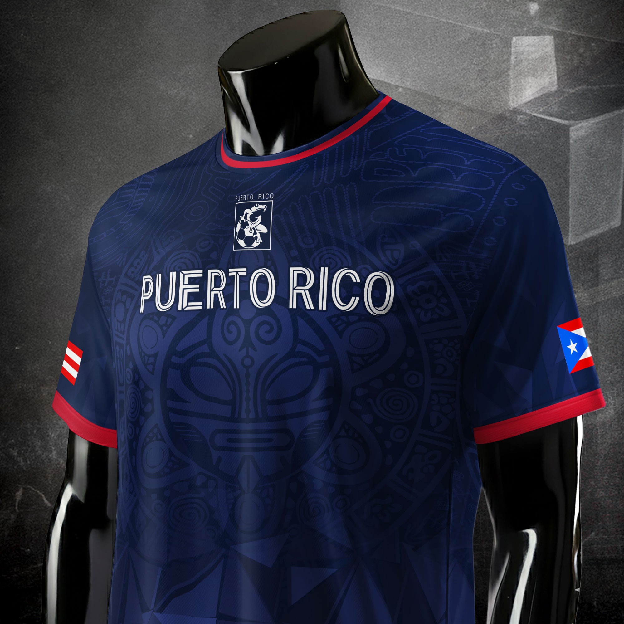 Puerto Rico Navy Red Boricua Taino Mask Coqui Frog Tribal National Heritage Camiseta de fútbol