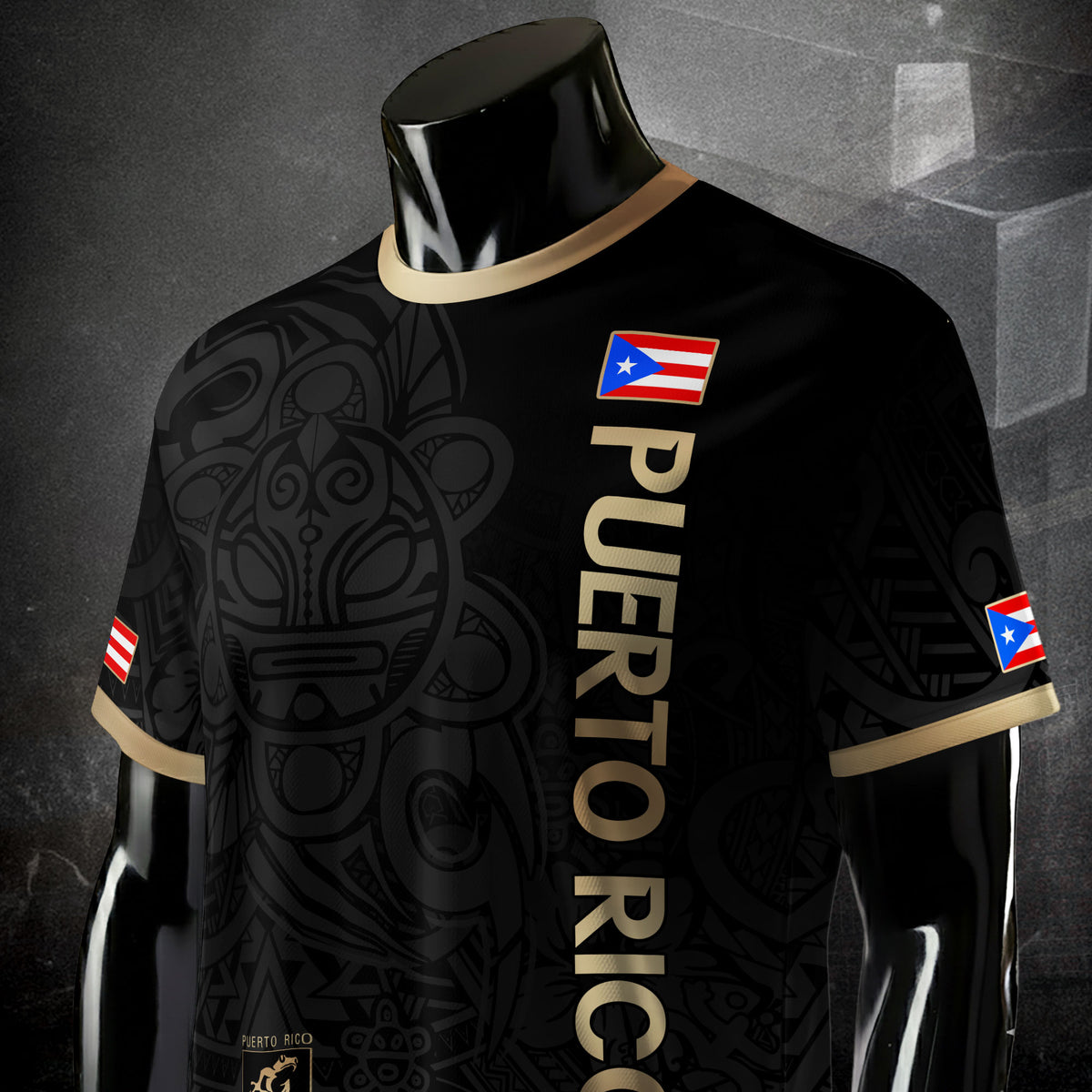 Puerto Rico Black Gold Boricua Coqui Frog Tribal Taino National Pride Football Jersey