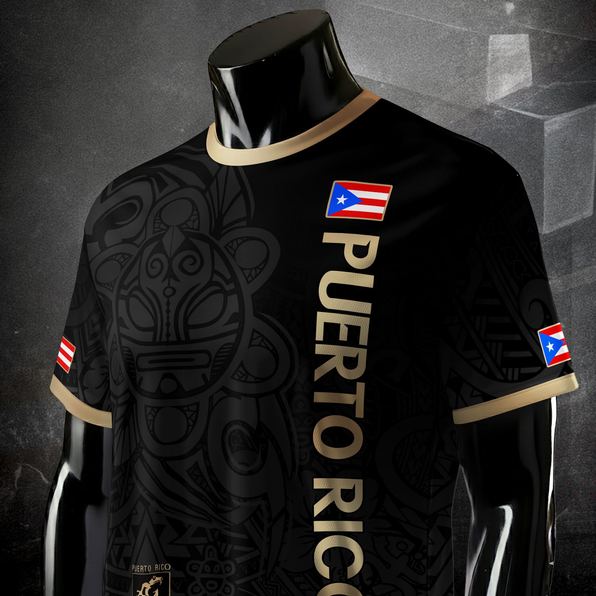 Puerto Rico Black Gold Boricua Coqui Frog Tribal Taino National Pride Football Jersey
