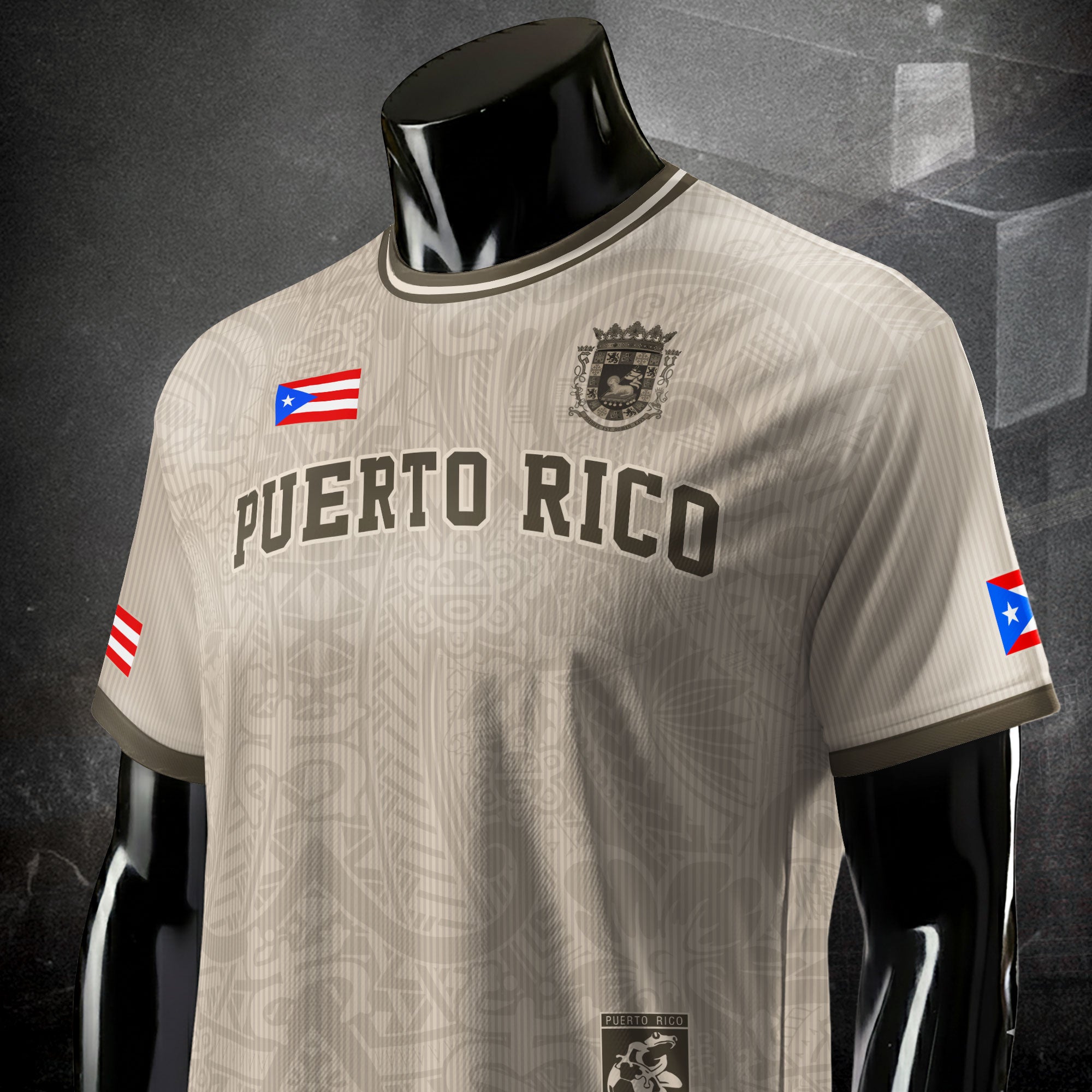 Puerto Rico Beige Tan Boricua Coqui Rana Tribal Taino Nacional Orgullo Camiseta de Fútbol