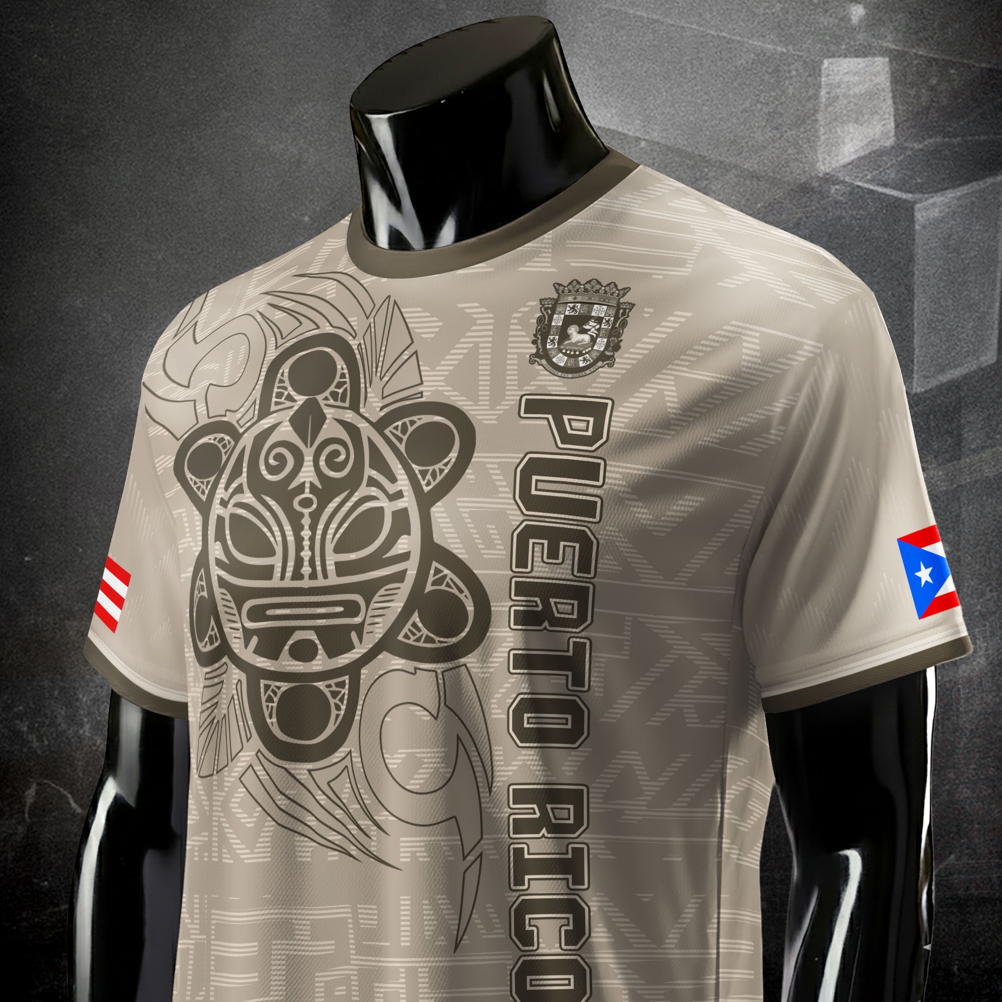 Puerto Rico Beige Gold Taino Sun God Tribal Pattern Symbol National Heritage Boricua Soccer Jersey