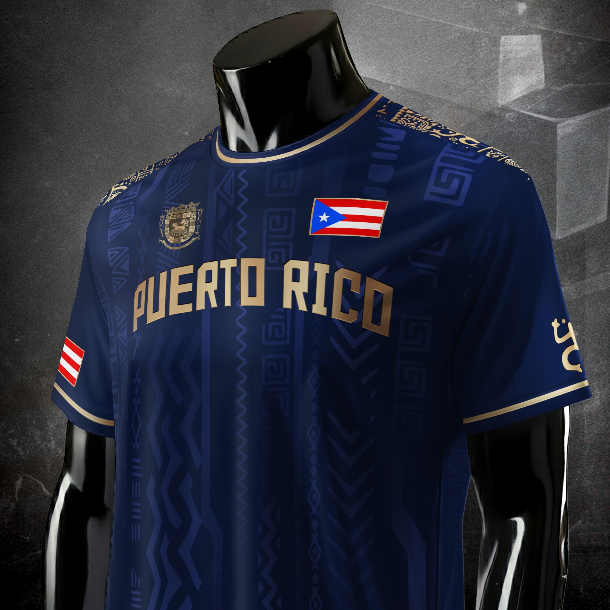 Puerto Rico Navy Gold Boricua Taino Sun Coqui Tribal Patriótico Cultural Fútbol Jersey