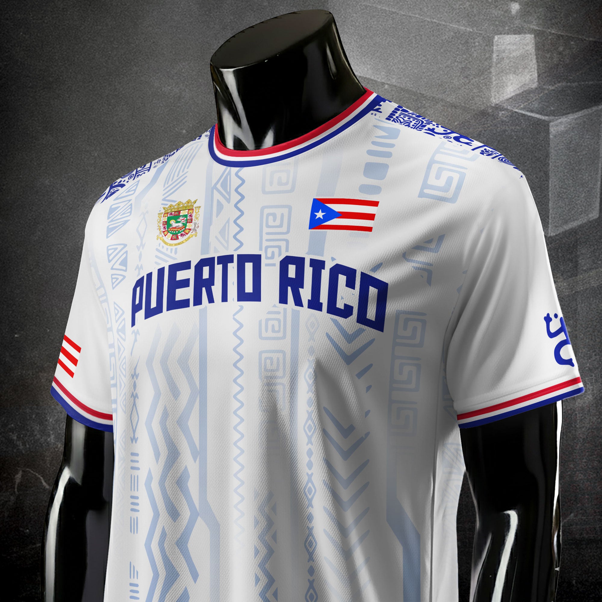 Puerto Rico White Blue Boricua Taino Mask Coqui Tribal Ethnic Artistic Football Soccer Jersey