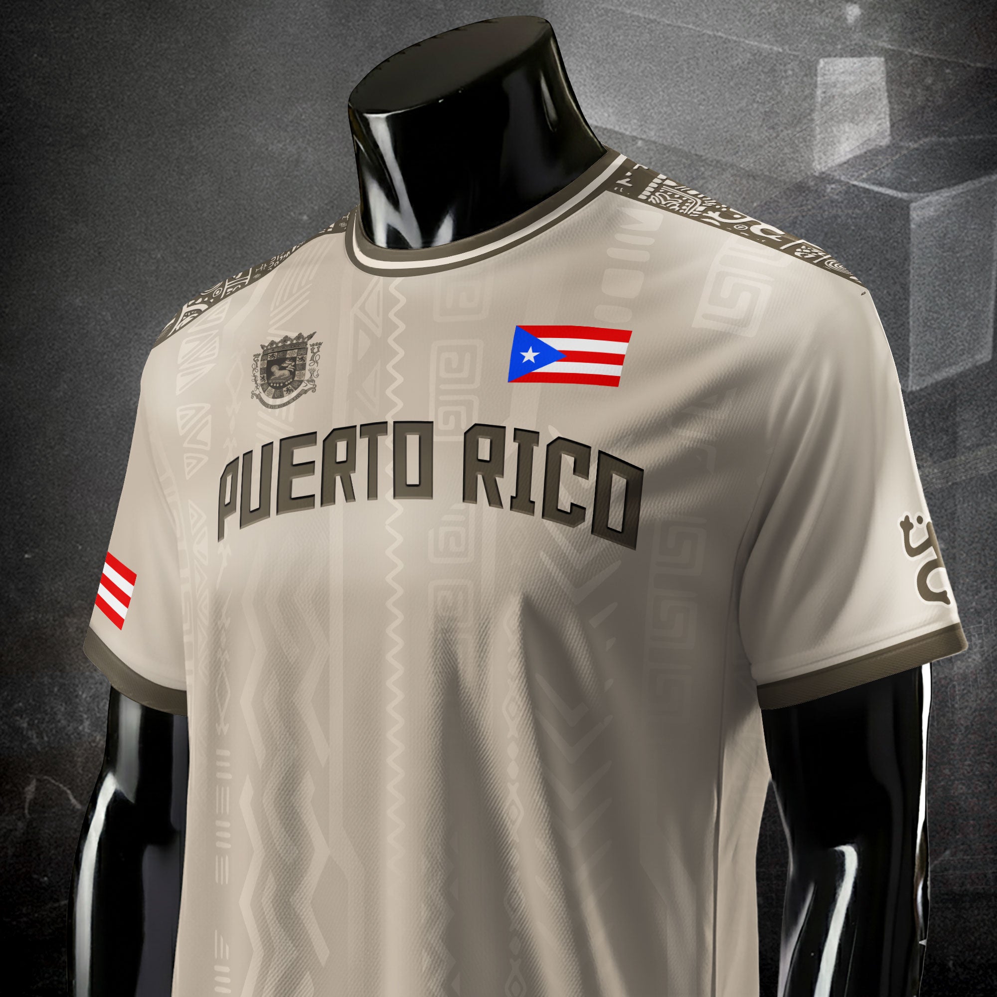 Puerto Rico Beige Arena Boricua Taino Sol Coqui Tribal Ancestral Tradición Deporte Fútbol Jersey