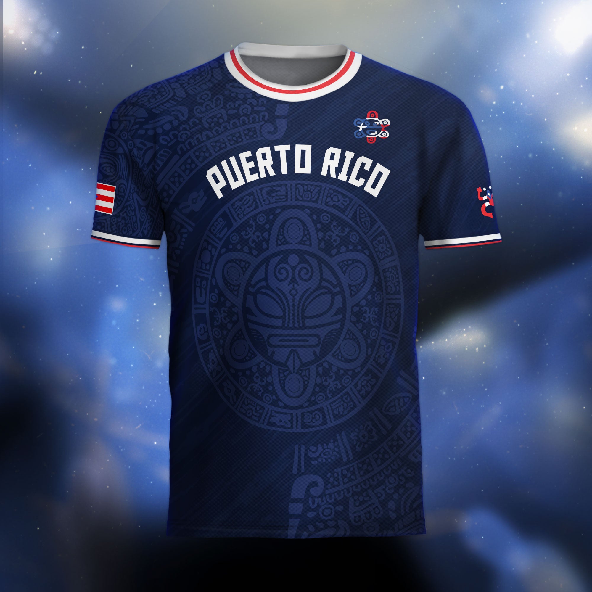 Puerto Rico Navy Blue Taino Symbol Art National Heritage Boricua Pride Soccer Jersey