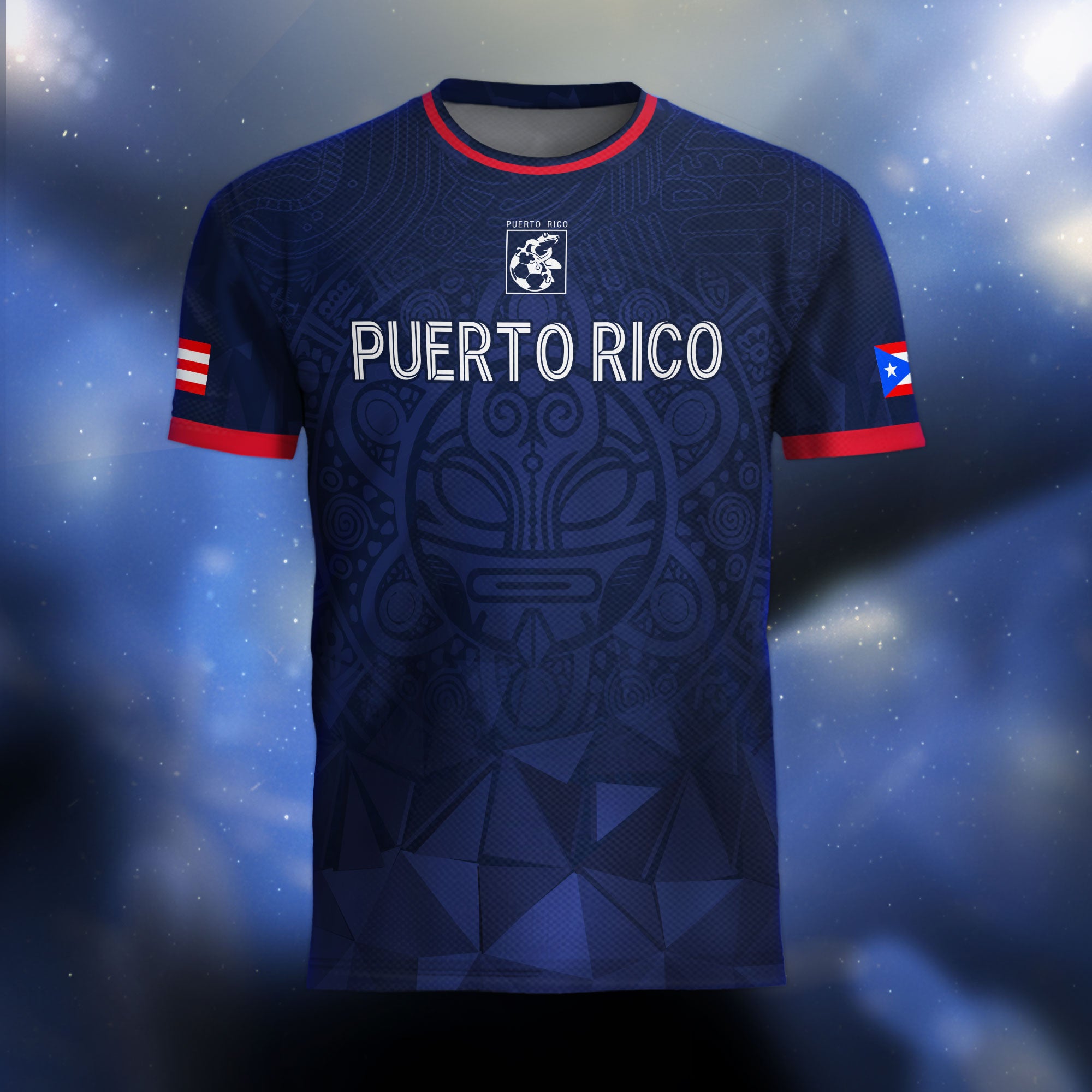 Puerto Rico Navy Red Boricua Taino Mask Coqui Frog Tribal National Heritage Camiseta de fútbol