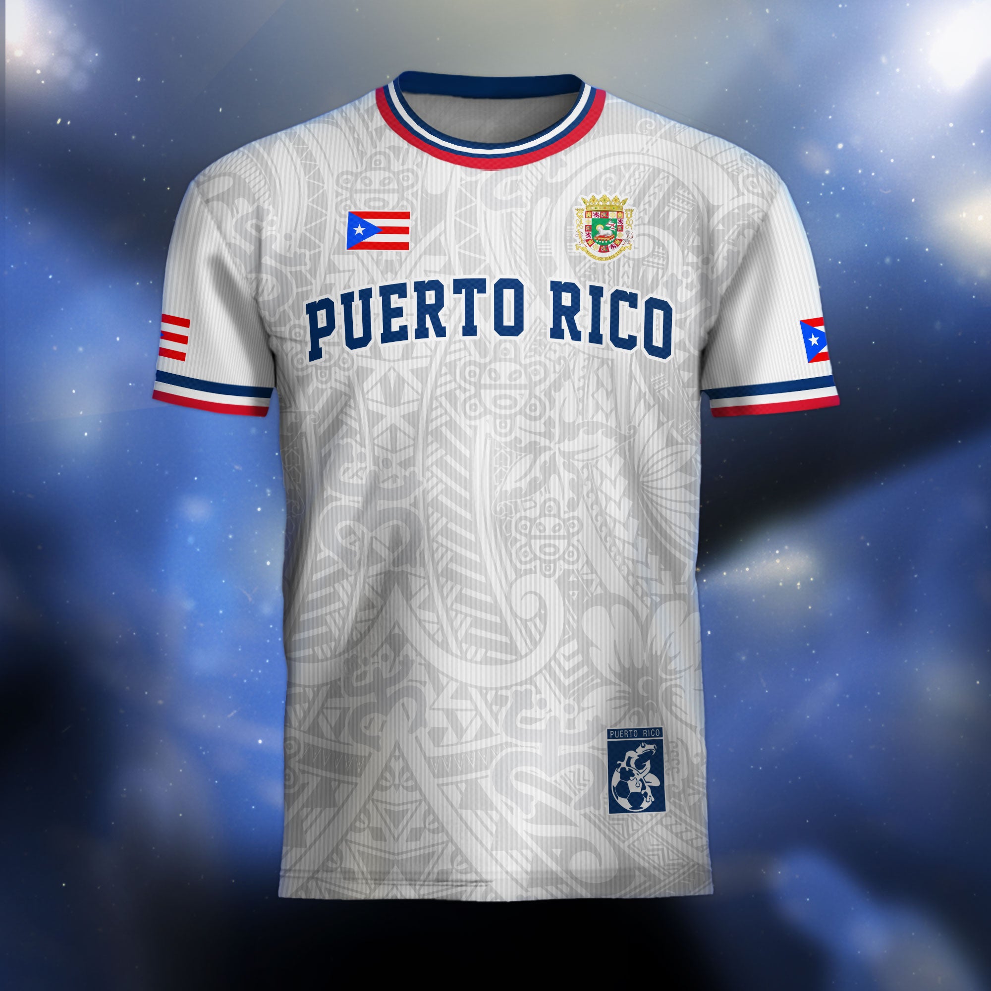 Puerto Rico Blanco Azul Boricua Coqui Rana Tribal Taino Nacional Orgullo Camiseta de Fútbol