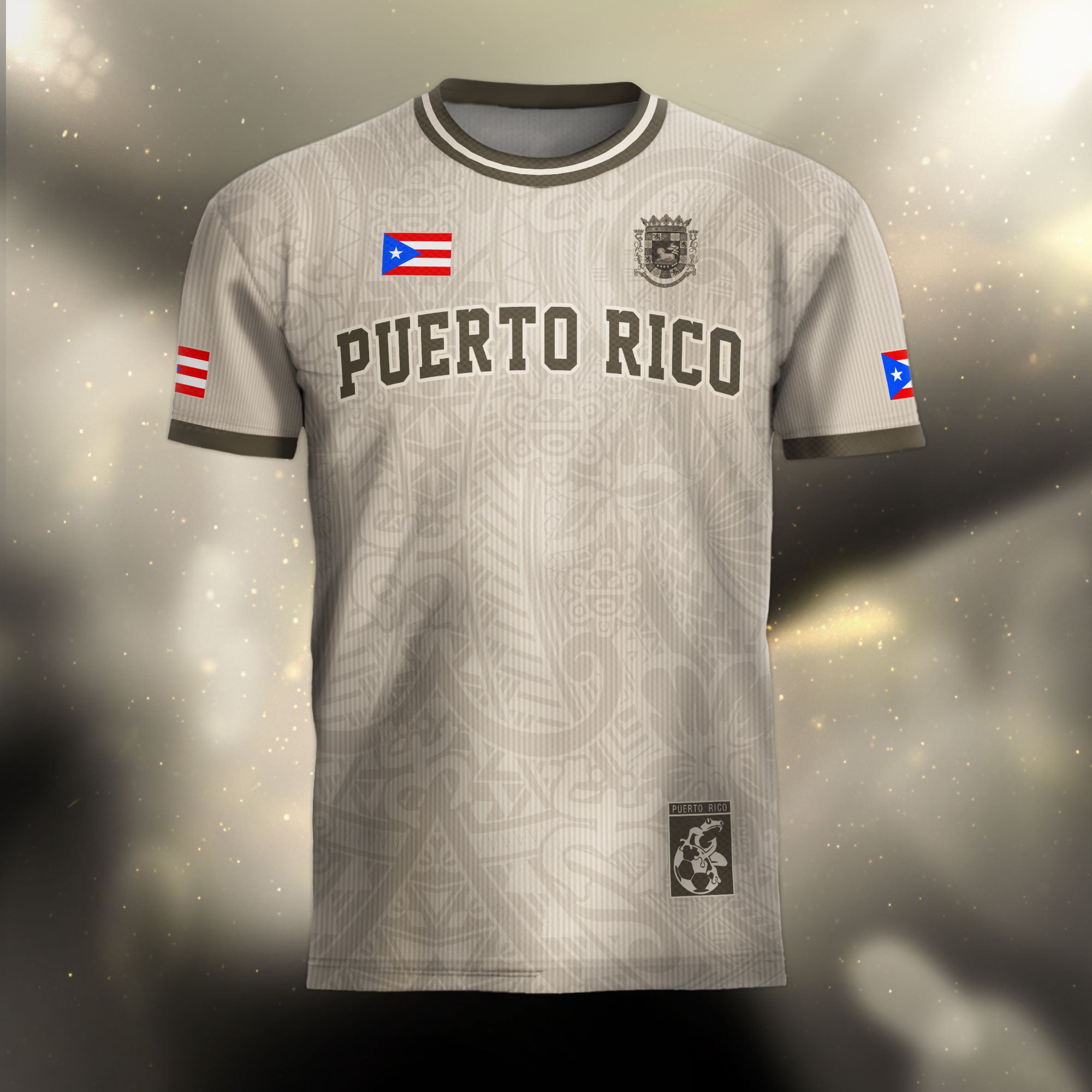 Puerto Rico Beige Tan Boricua Coqui Rana Tribal Taino Nacional Orgullo Camiseta de Fútbol