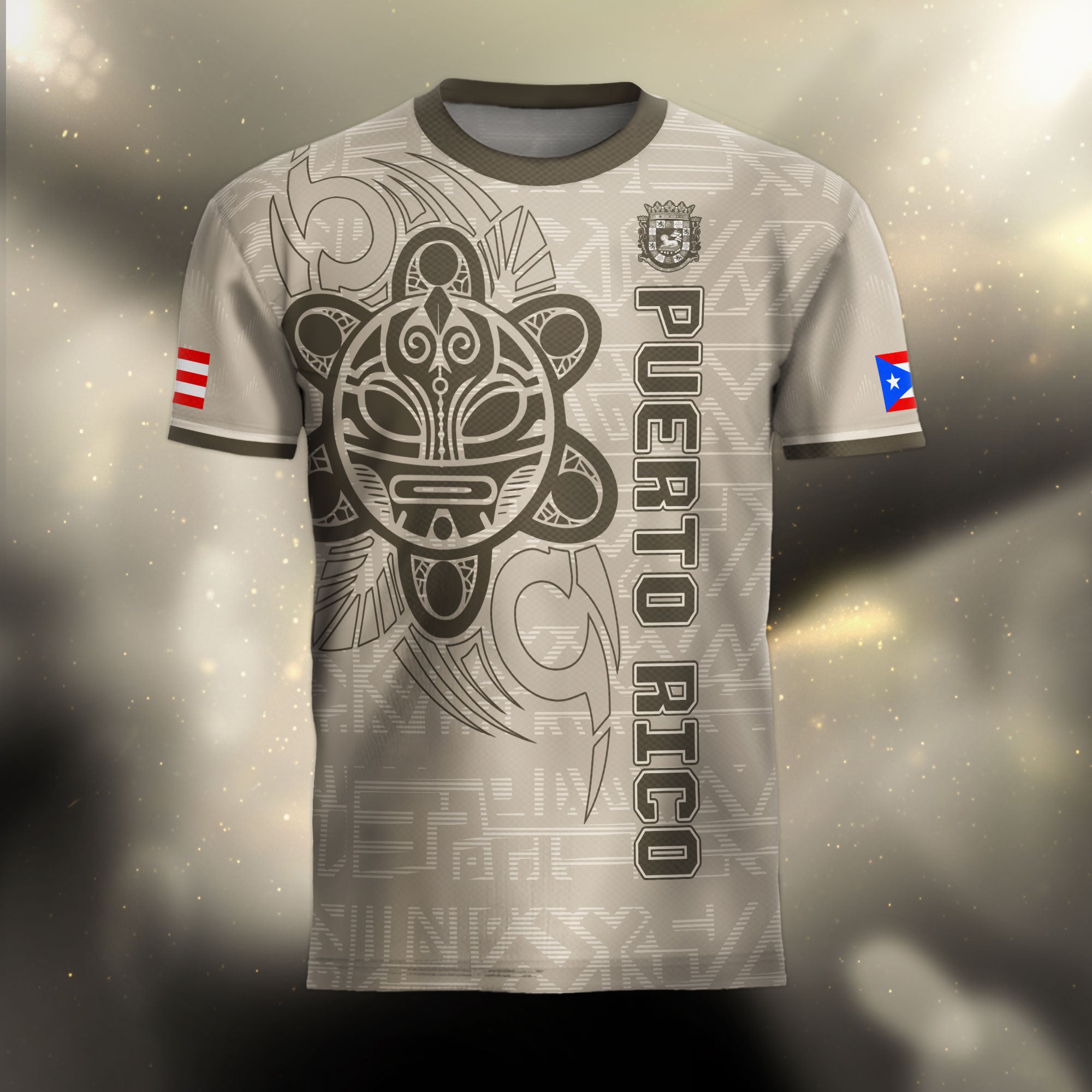 Puerto Rico Beige Gold Taino Sun God Tribal Pattern Symbol National Heritage Boricua Soccer Jersey