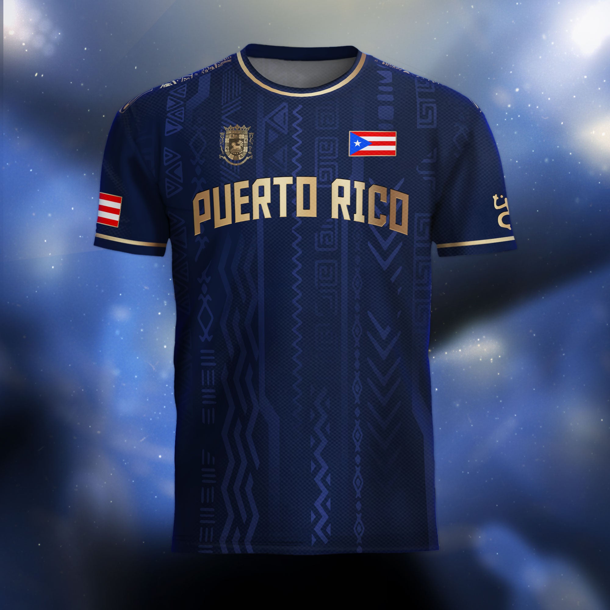 Puerto Rico Navy Gold Boricua Taino Sun Coqui Tribal Patriótico Cultural Fútbol Jersey
