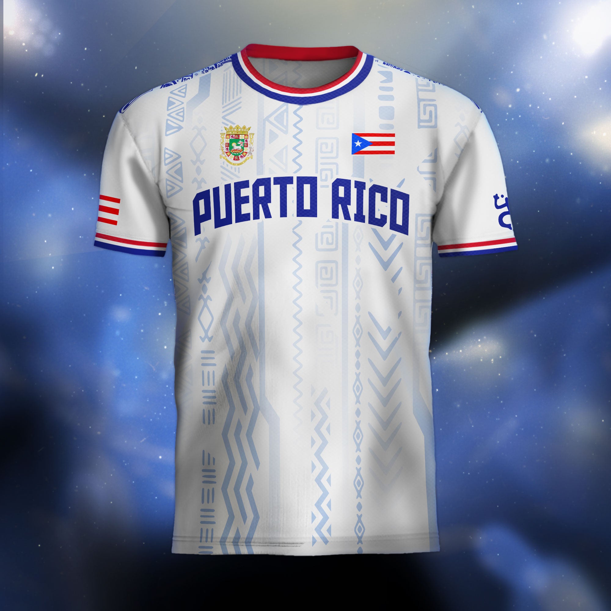 Puerto Rico White Blue Boricua Taino Mask Coqui Tribal Ethnic Artistic Football Soccer Jersey