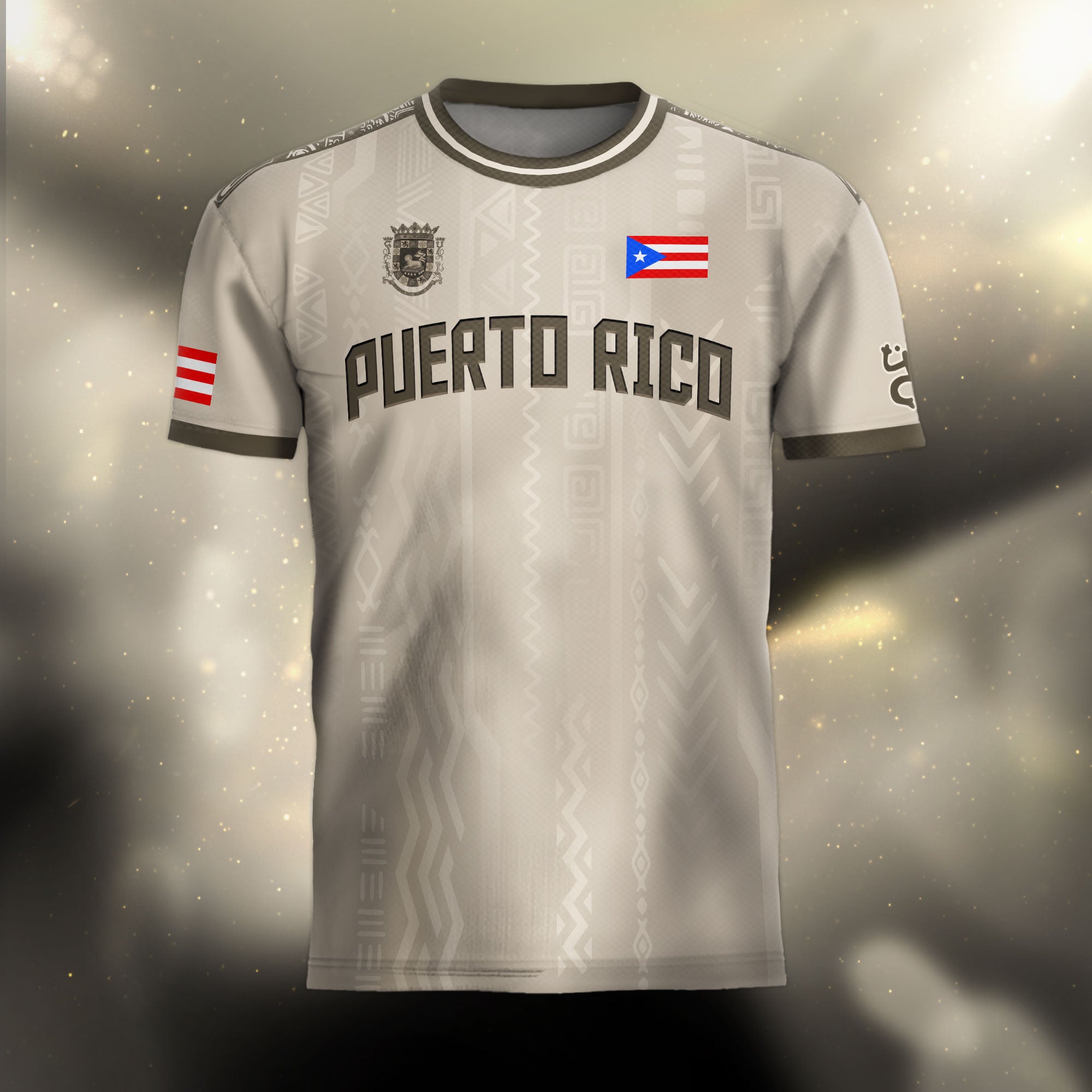 Puerto Rico Beige Arena Boricua Taino Sol Coqui Tribal Ancestral Tradición Deporte Fútbol Jersey