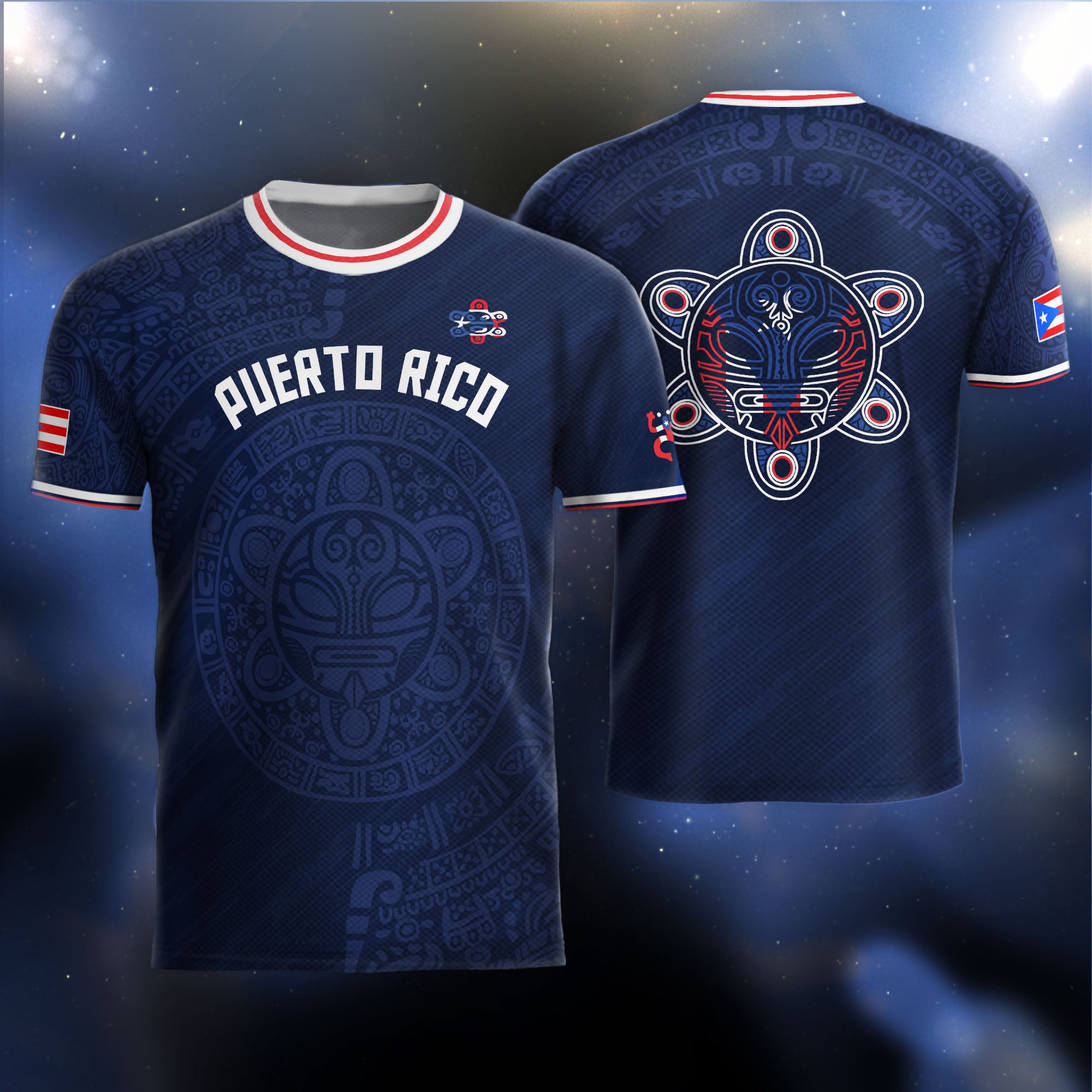 Puerto Rico Navy Blue Taino Symbol Art National Heritage Boricua Pride Soccer Jersey