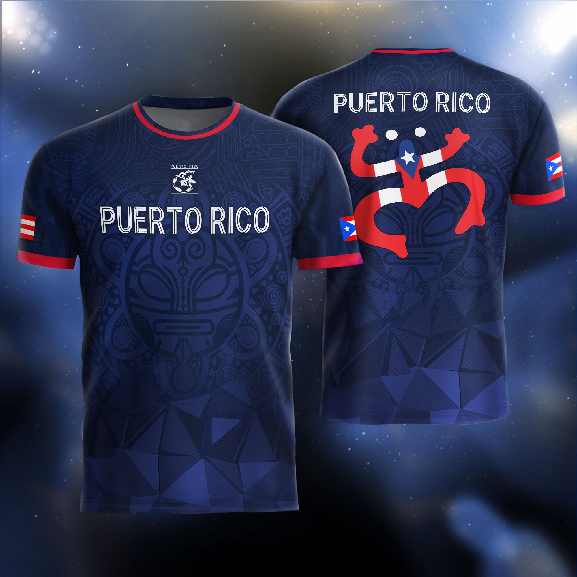 Puerto Rico Navy Red Boricua Taino Mask Coqui Frog Tribal National Heritage Camiseta de fútbol