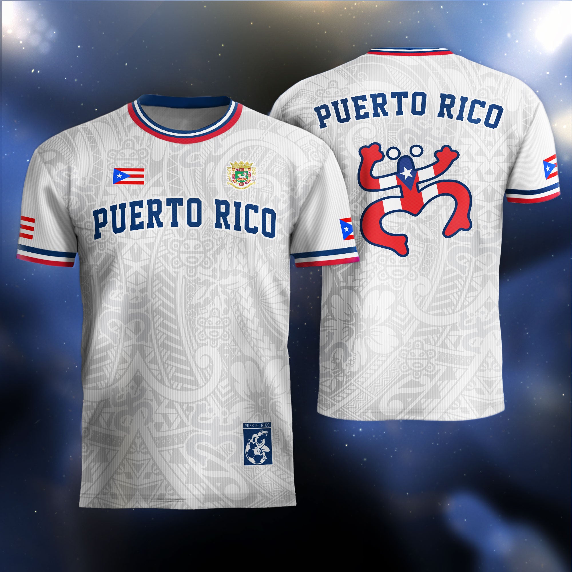 Puerto Rico Blanco Azul Boricua Coqui Rana Tribal Taino Nacional Orgullo Camiseta de Fútbol